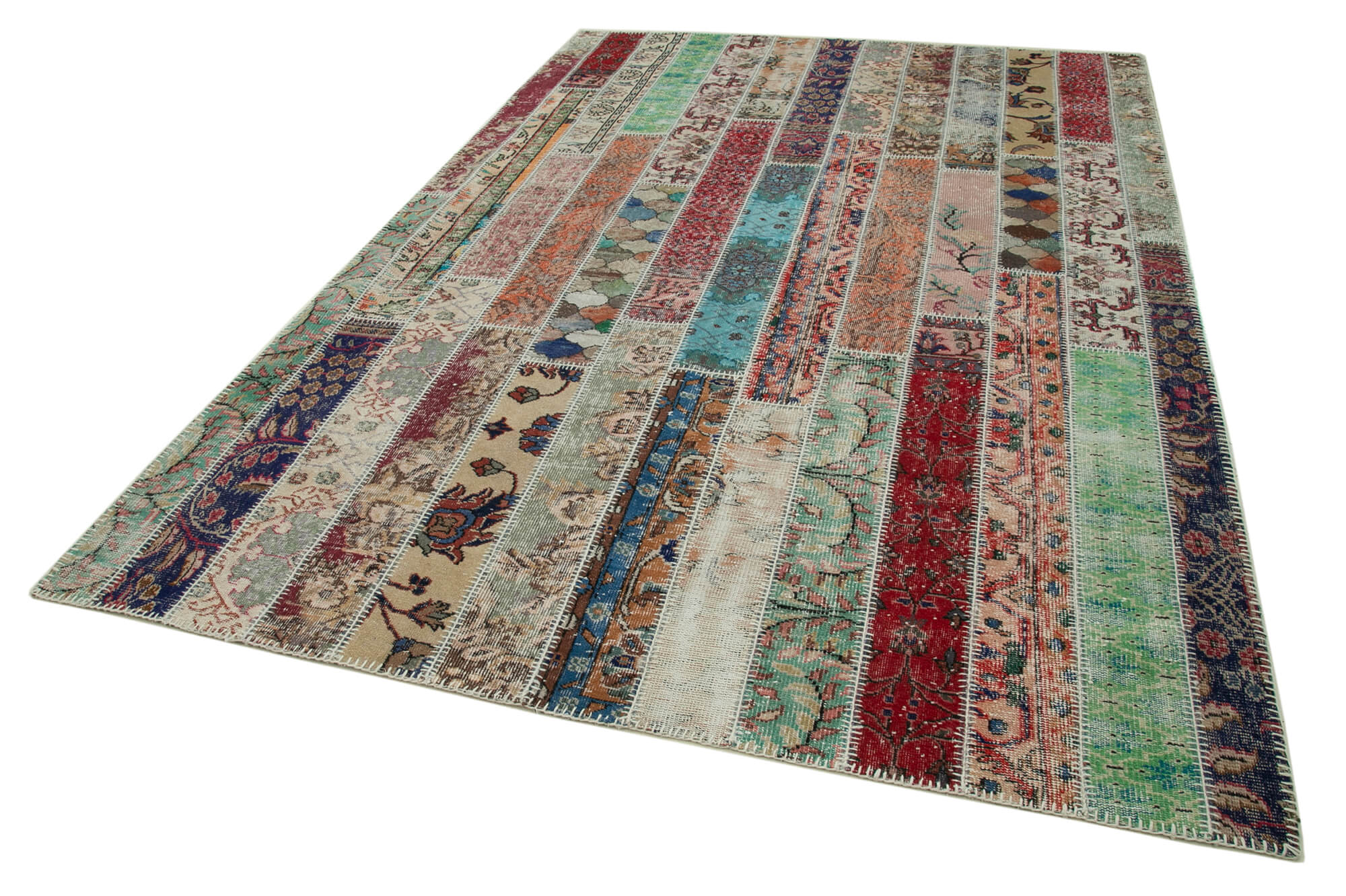 Handmade Wool Area Rug - Kirk Yama Grey Patchwork Carpet 6x10 Feet Rug