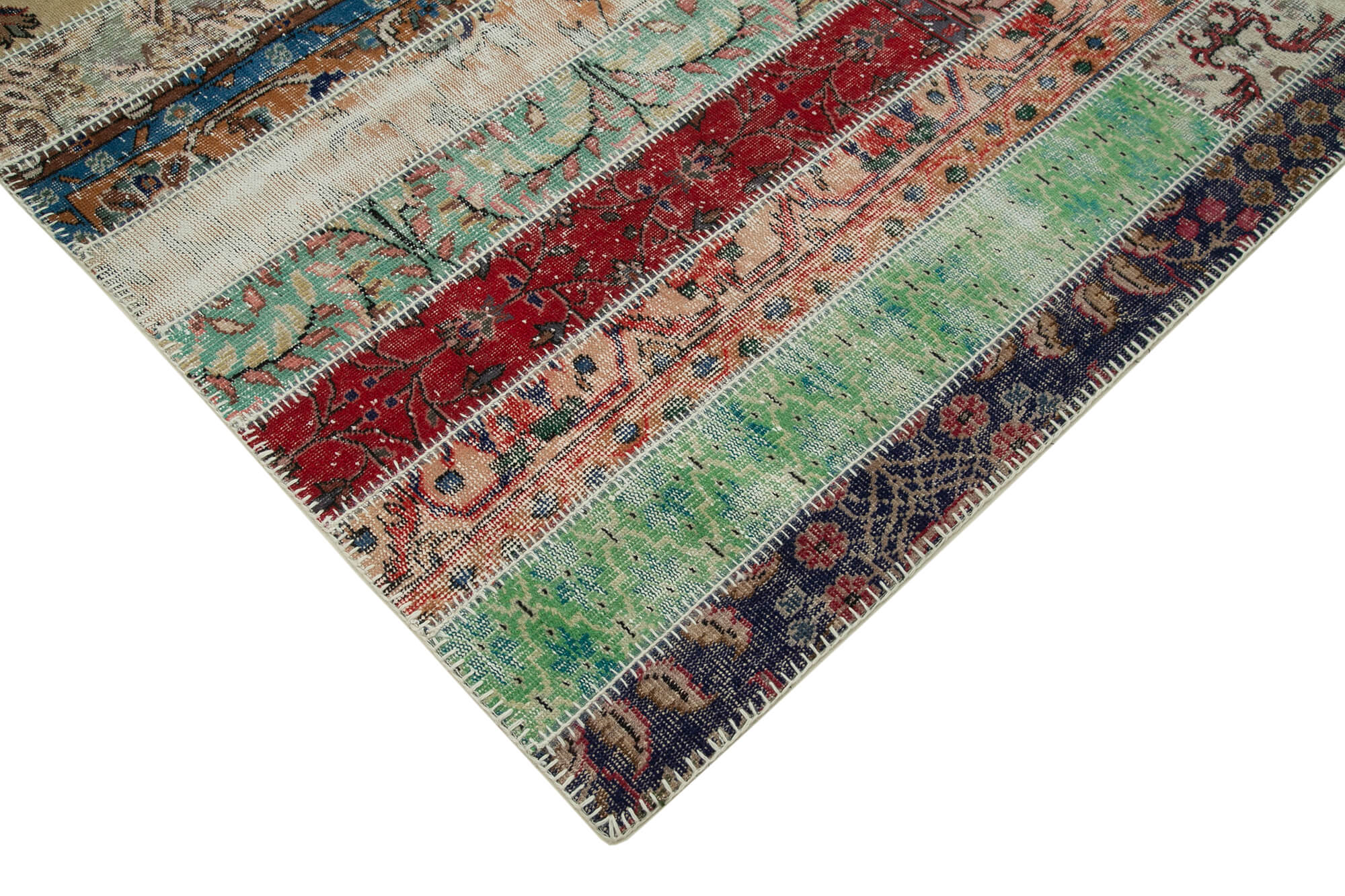 Handmade Wool Area Rug - Kirk Yama Grey Patchwork Carpet 6x10 Feet Rug
