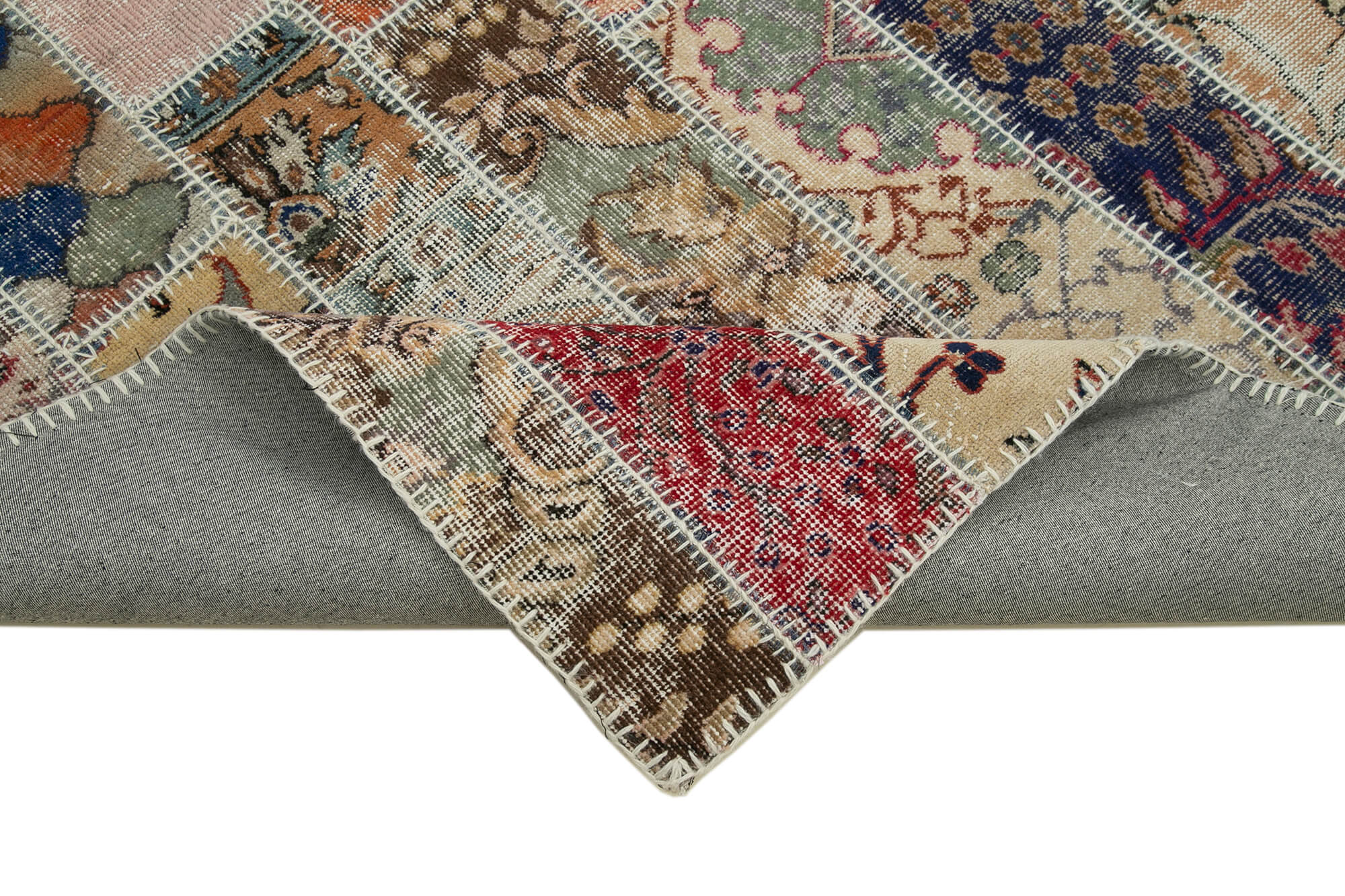 Handmade Wool Area Rug - Kirk Yama Grey Patchwork Carpet 6x10 Feet Rug