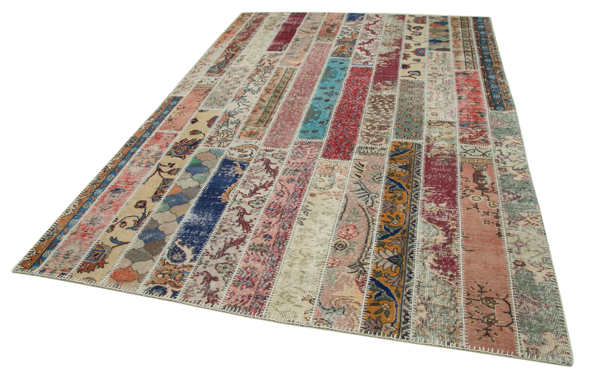 Handmade Patchwork Rug – Kirk Yama Grey Cotton Wool Vintage Area Rug 6'9''x10'