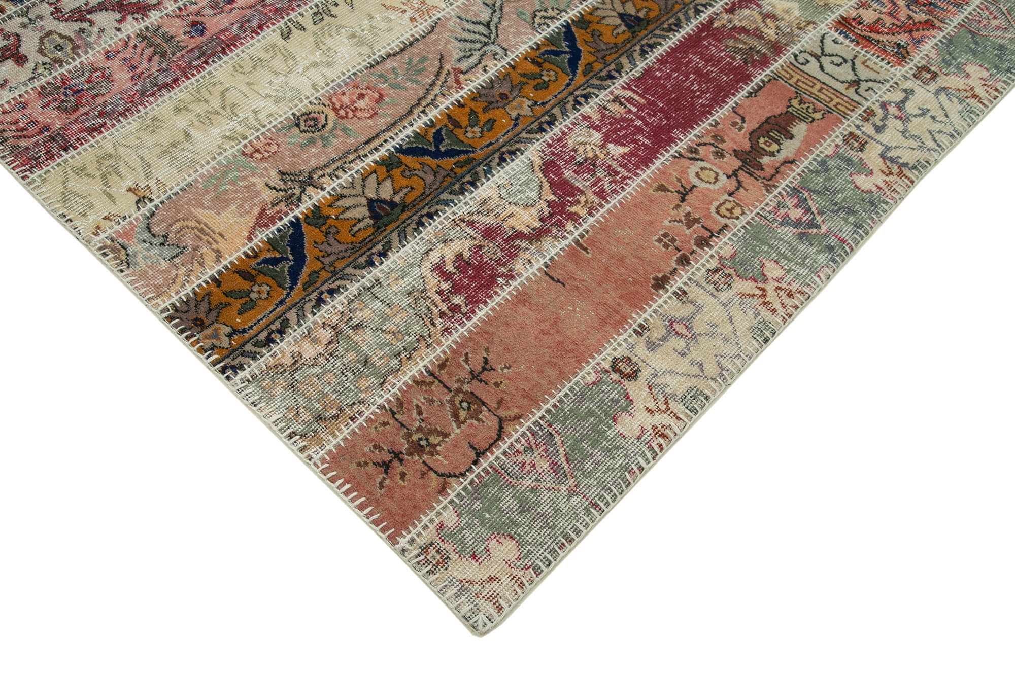 Handmade Patchwork Rug – Kirk Yama Grey Cotton Wool Vintage Area Rug 6'9''x10'