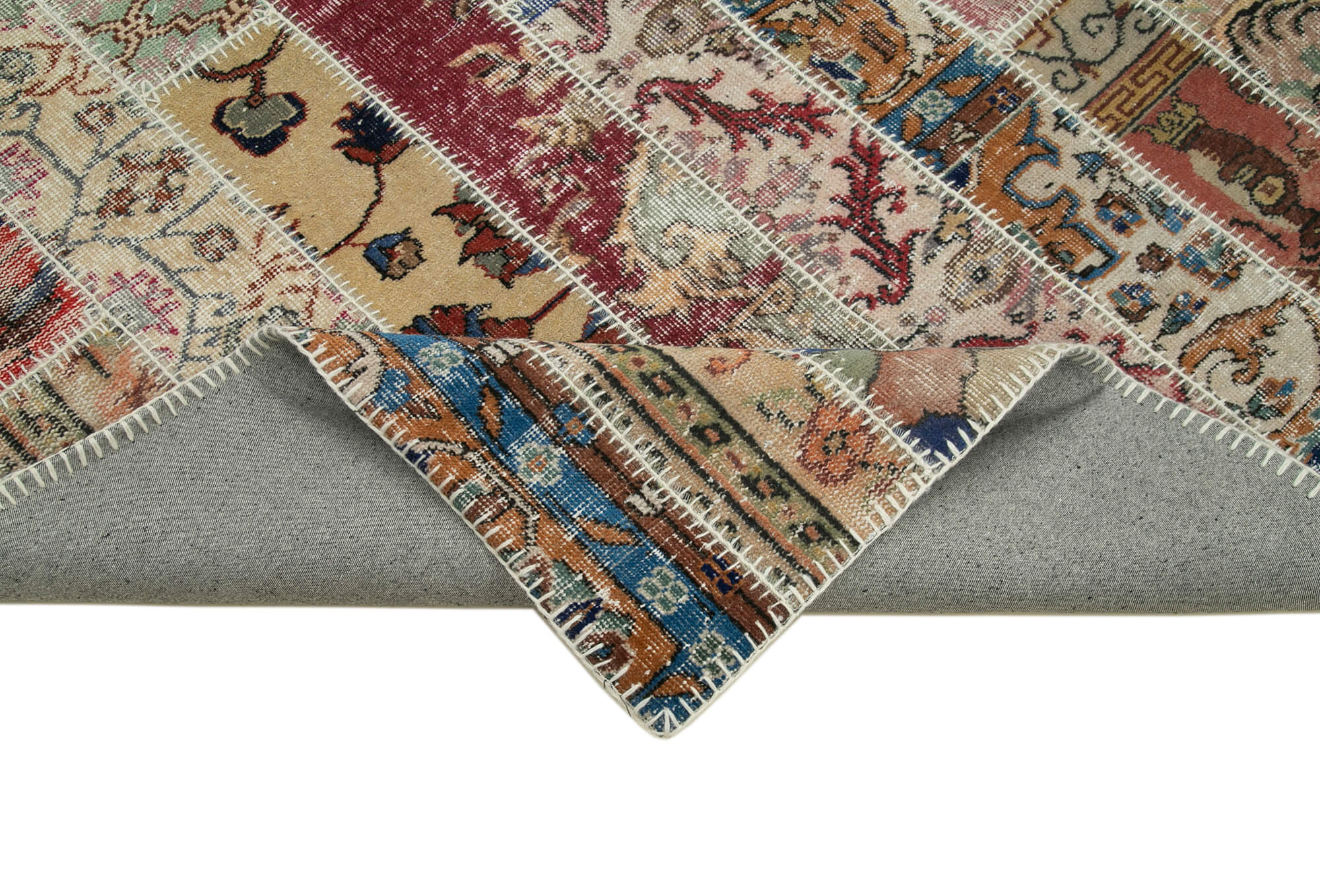 Handmade Patchwork Rug – Kirk Yama Grey Cotton Wool Vintage Area Rug 6'9''x10'