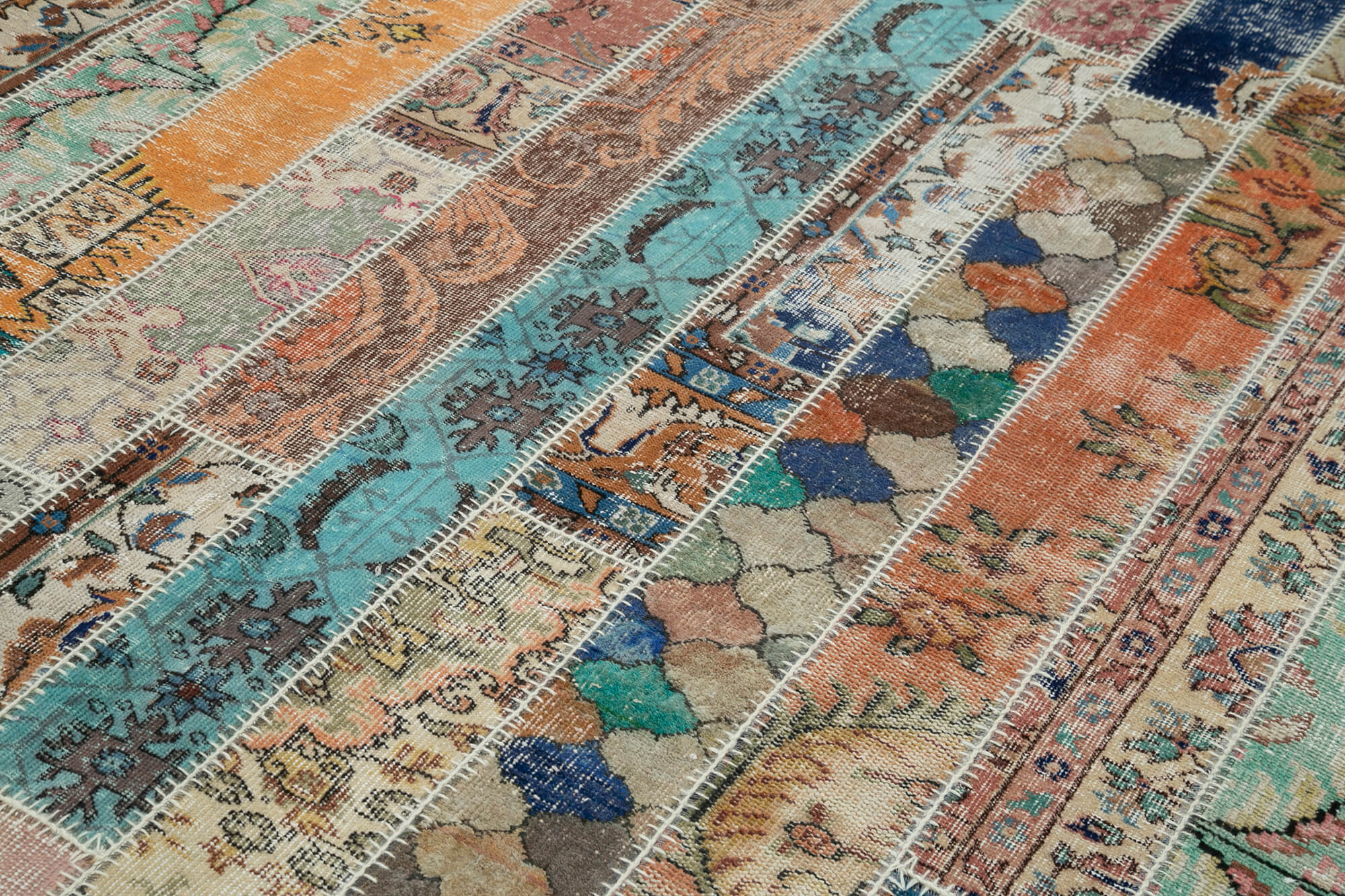 Handmade Area Rug - Grey Patchwork Cotton Wool Vintage Hand Knotted Carpet 6'9''x10'