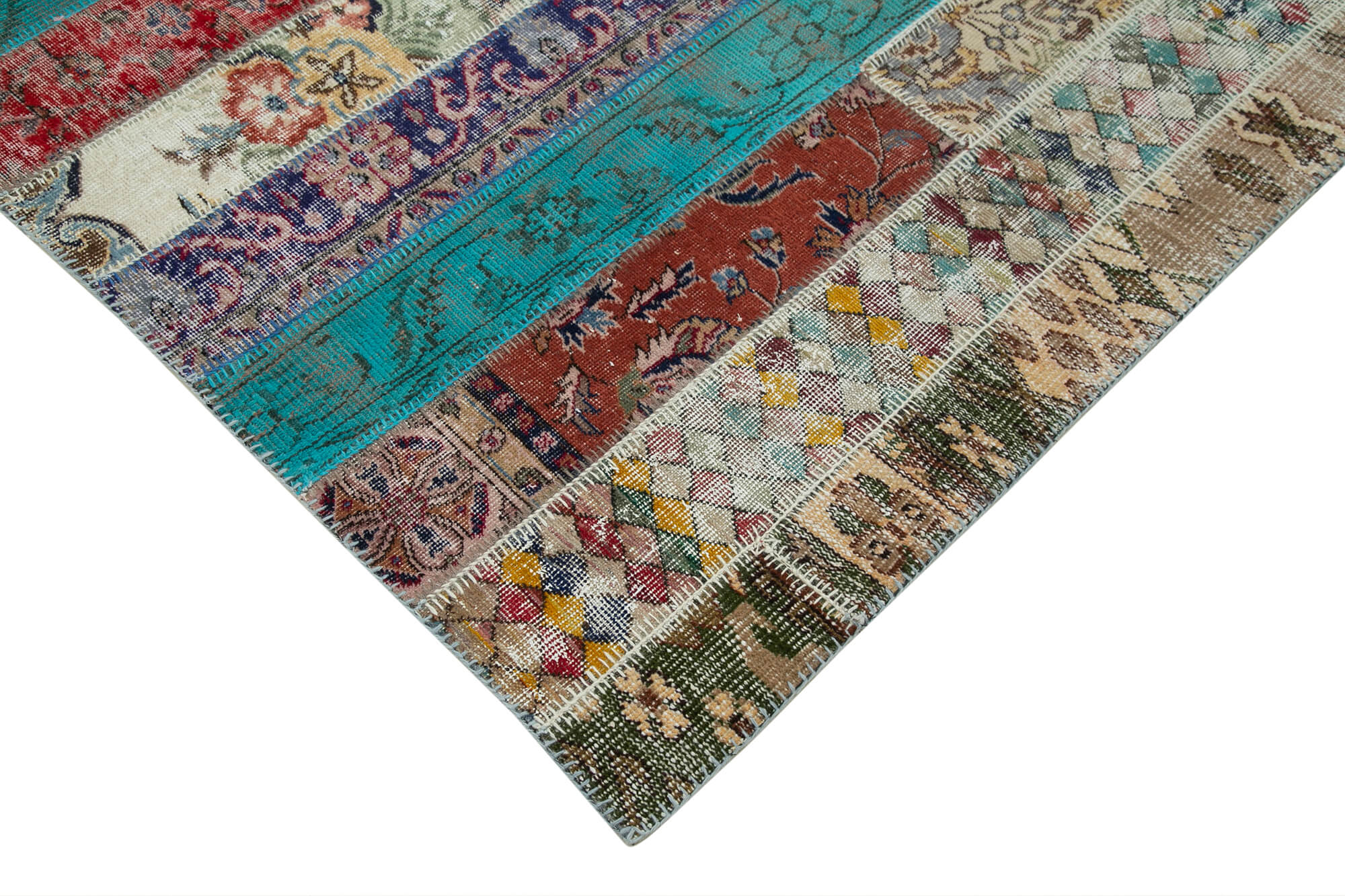 Handmade Area Rug - Kirk Yama Grey Patchwork Cotton Wool 6x10 Foot Carpet
