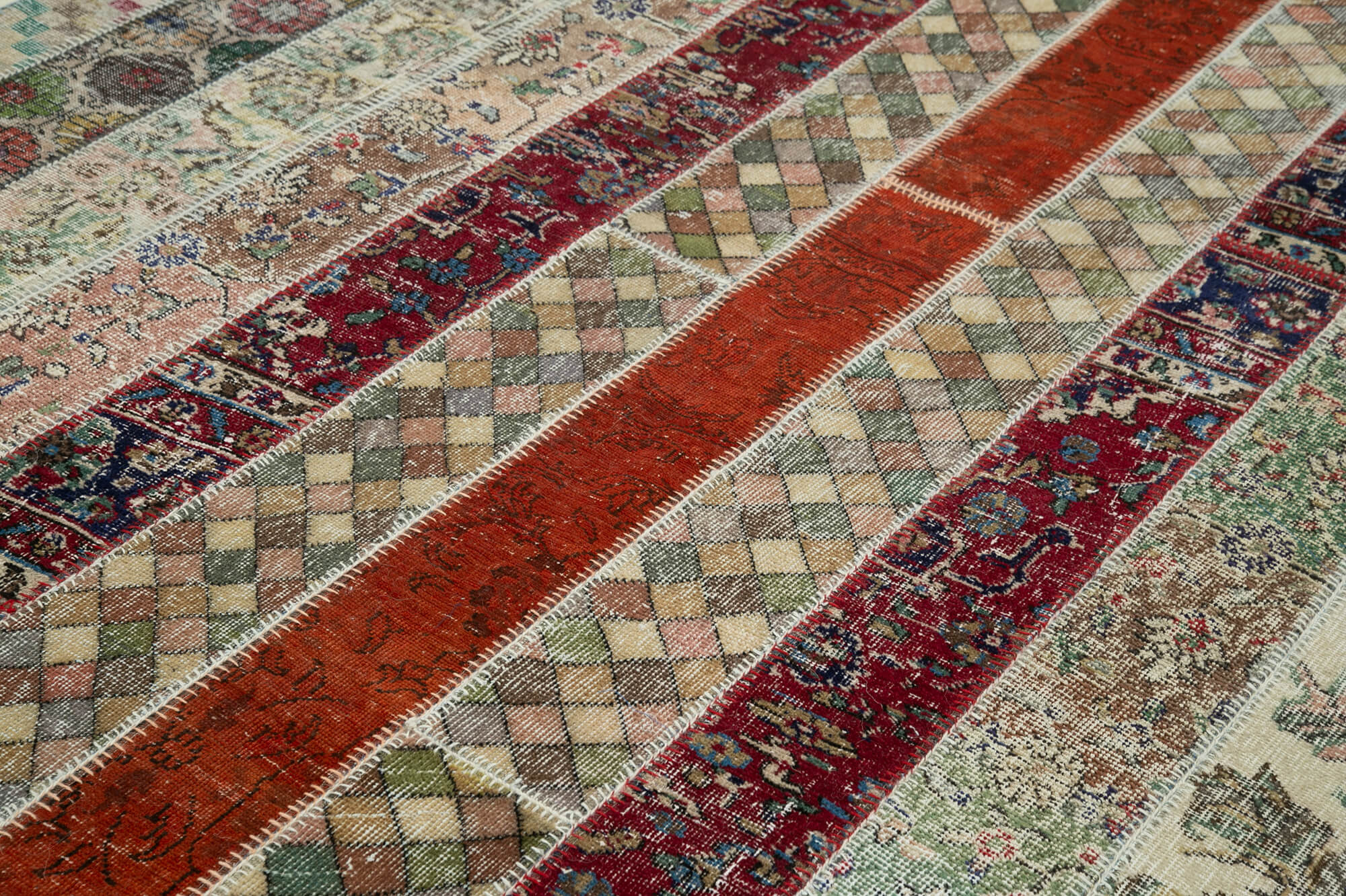 Handmade Area Rug - Kirk Yama Grey Patchwork Cotton Wool Carpet 6'8''x10'1''