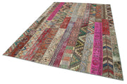 Handmade Wool Area Rug - Red Patchwork Rug 6x10 | Vintage Turkish Carpets