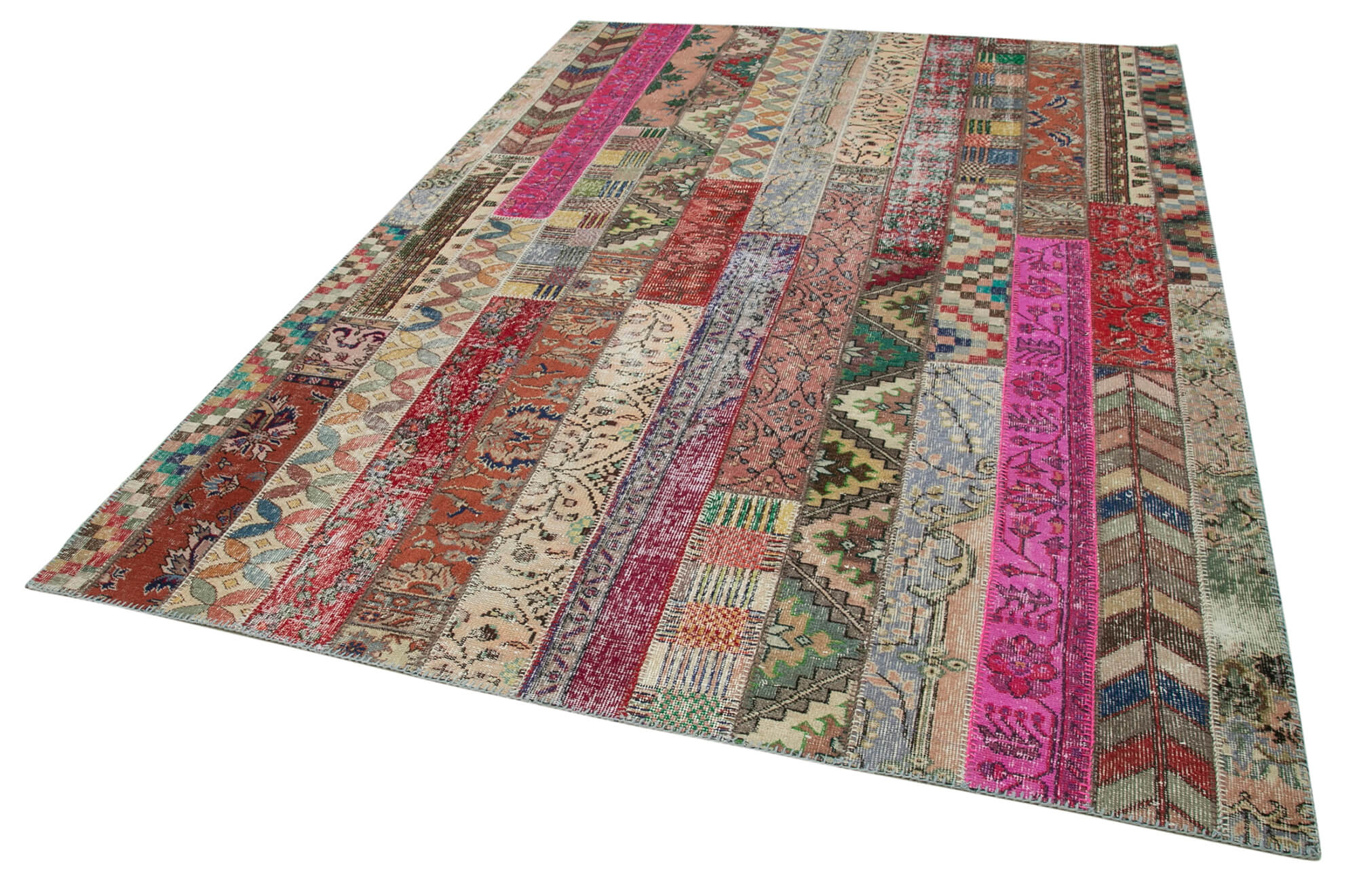 Handmade Wool Area Rug - Red Patchwork Rug 6x10 | Vintage Turkish Carpets