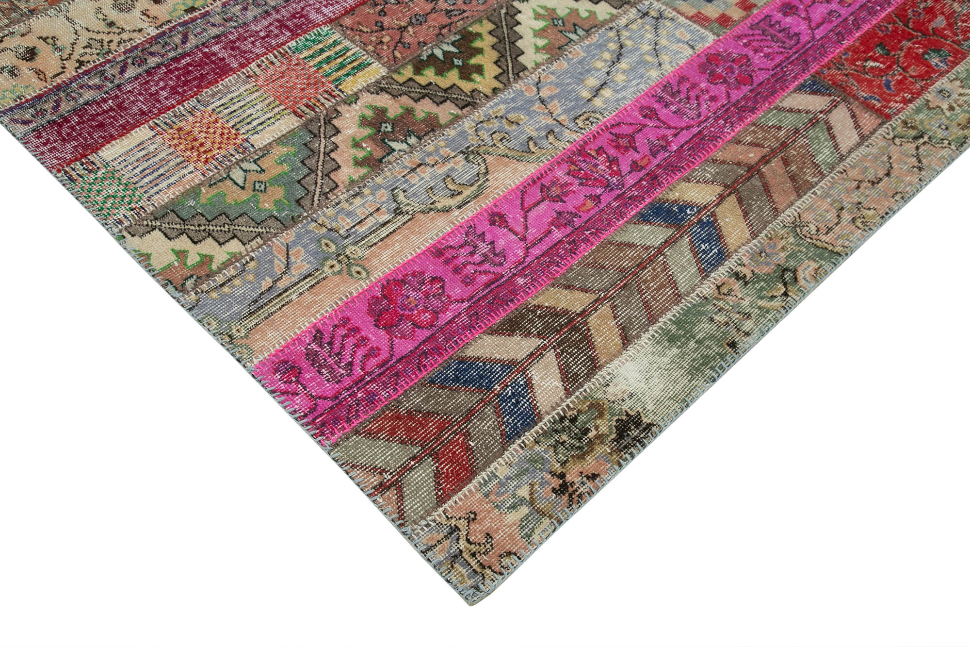 Handmade Wool Area Rug - Red Patchwork Rug 6x10 | Vintage Turkish Carpets