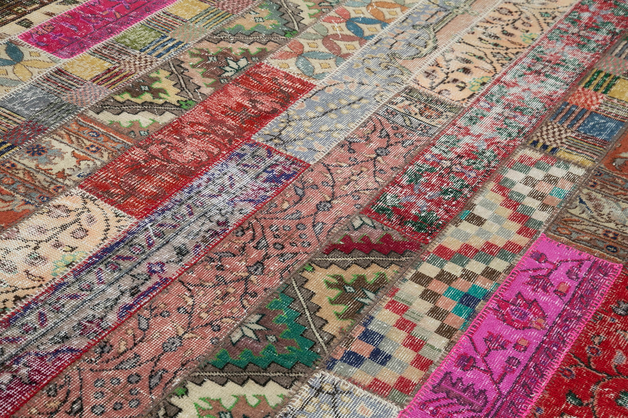 Handmade Wool Area Rug - Red Patchwork Rug 6x10 | Vintage Turkish Carpets