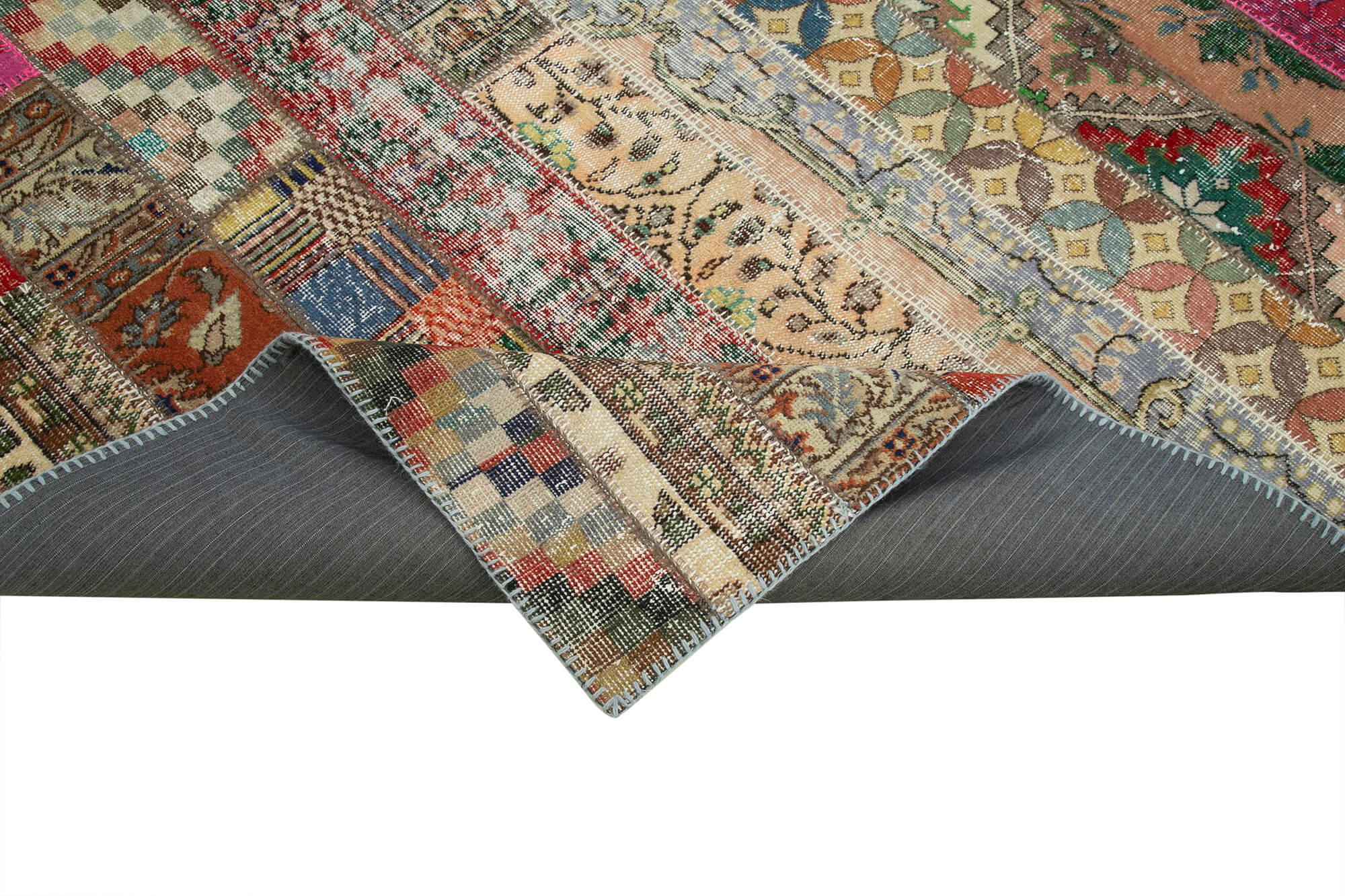 Handmade Wool Area Rug - Red Patchwork Rug 6x10 | Vintage Turkish Carpets