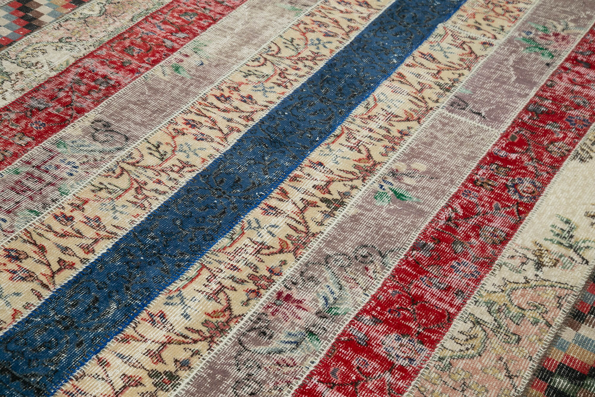 Handmade Area Rug – Grey Patchwork Carpet 6'8''x10'1'' Cotton Wool Durable Floor Covering