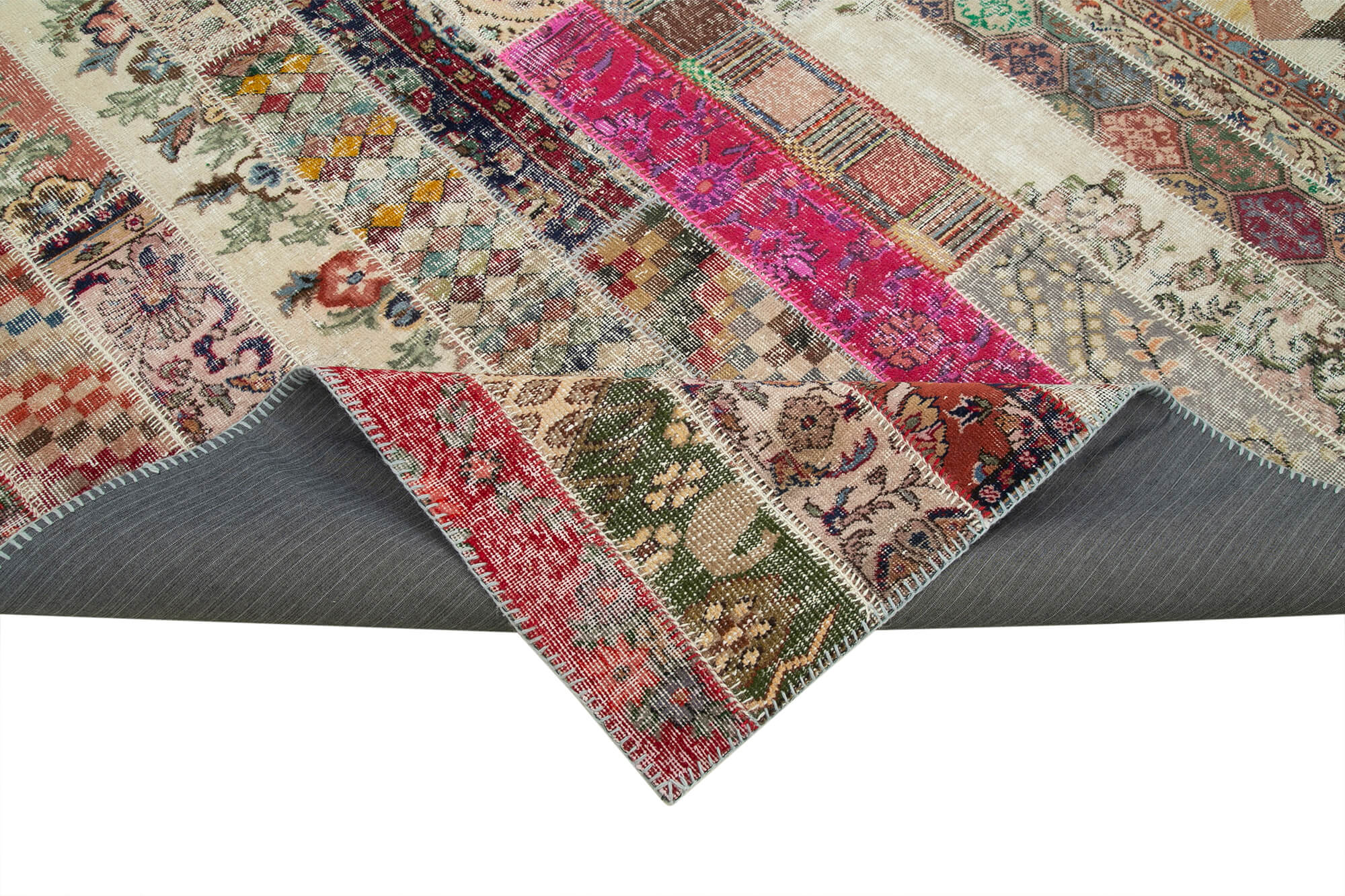 Handmade Area Rug - Kirk Yama Red Patchwork Cotton Wool Carpet 6'9" x 10'0"