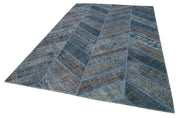 Handmade Patchwork Rug - Blue Area Rug Cotton Wool Durable Wool Carpet 6'6" x 9'10"