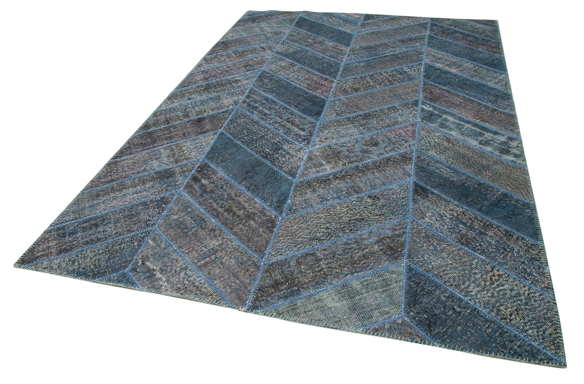 Handmade Patchwork Rug - Blue Area Rug Cotton Wool Durable Wool Carpet 6'6" x 9'10"
