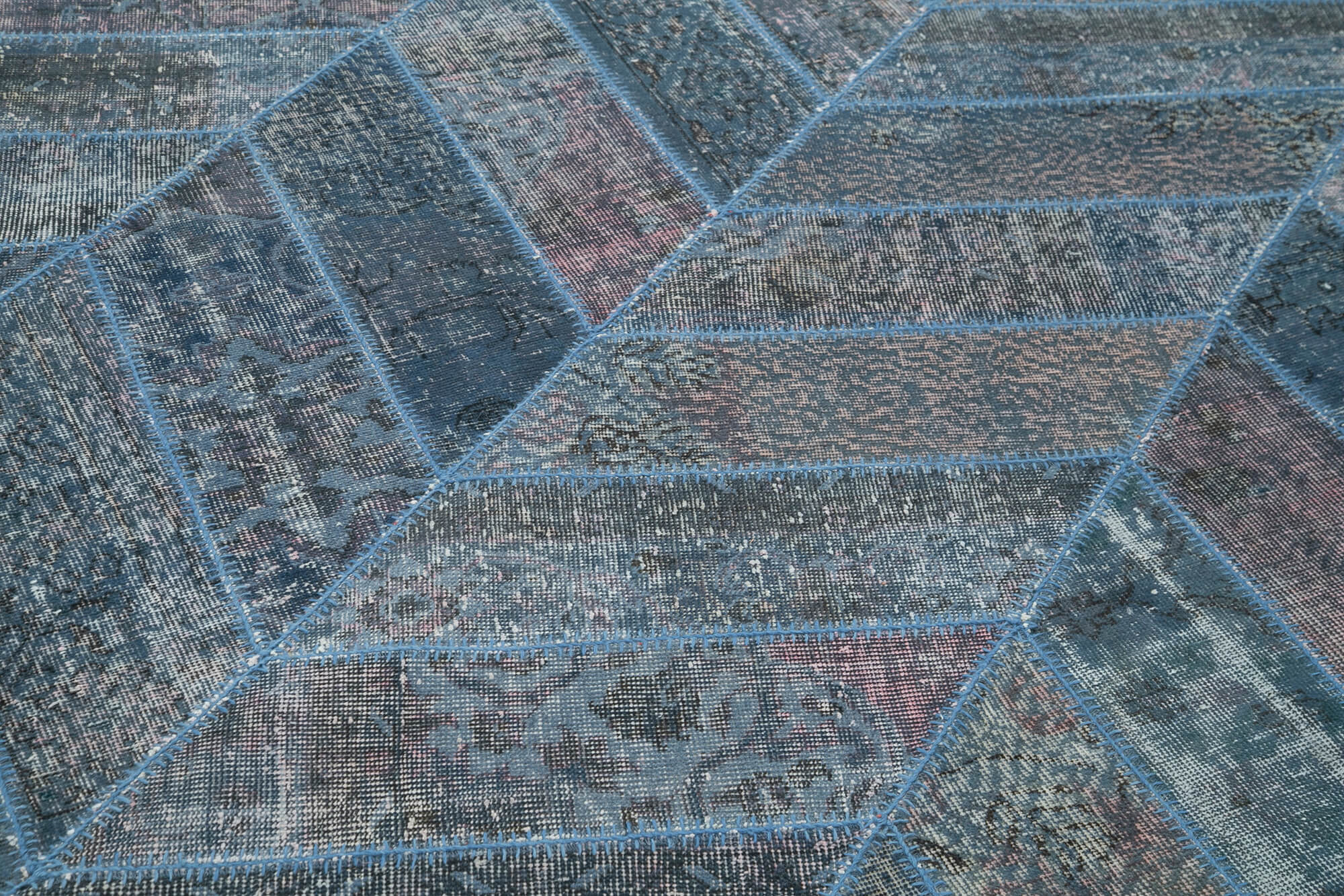 Handmade Patchwork Rug - Blue Area Rug Cotton Wool Durable Wool Carpet 6'6" x 9'10"