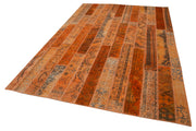 Handmade Wool Area Rug - Orange Patchwork Cotton Wool Rug 6'8" x 10'0"