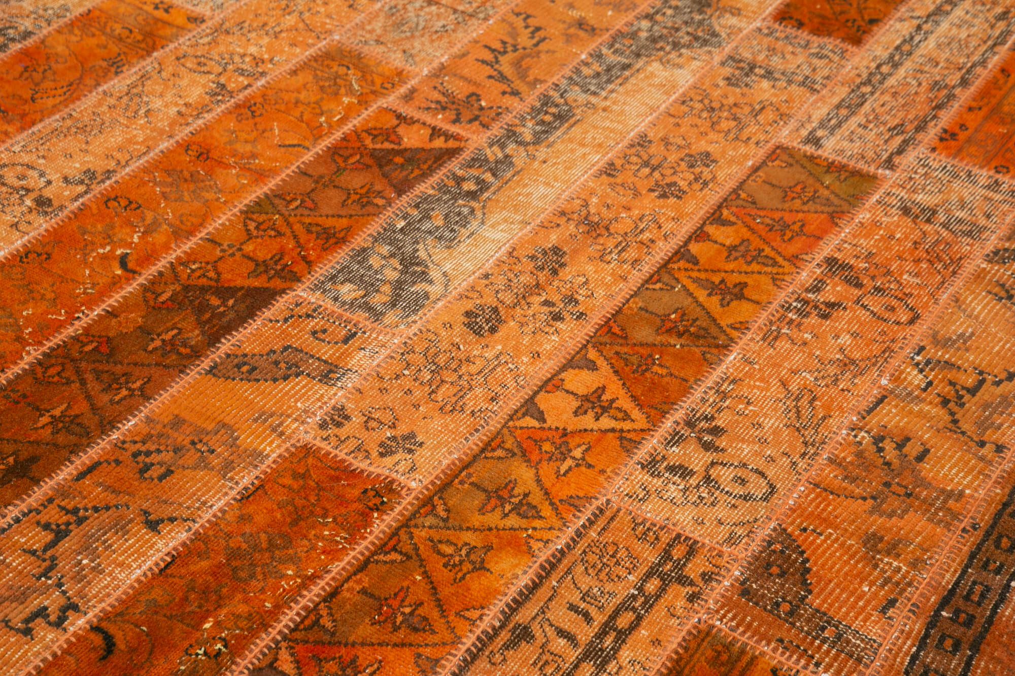 Handmade Wool Area Rug - Orange Patchwork Cotton Wool Rug 6'8" x 10'0"