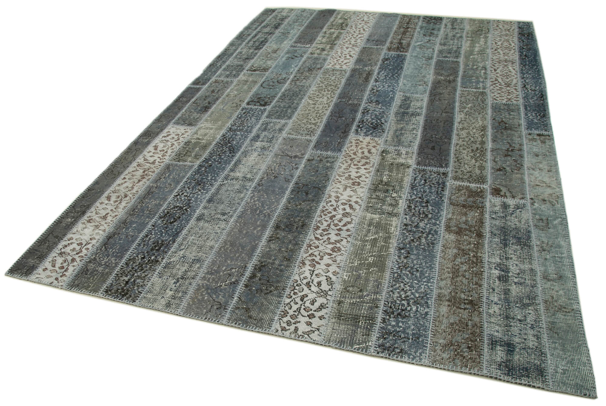Handmade Wool Area Rug - Grey Patchwork Style Carpet 6x10 Feet Rug Durable Cotton Wool