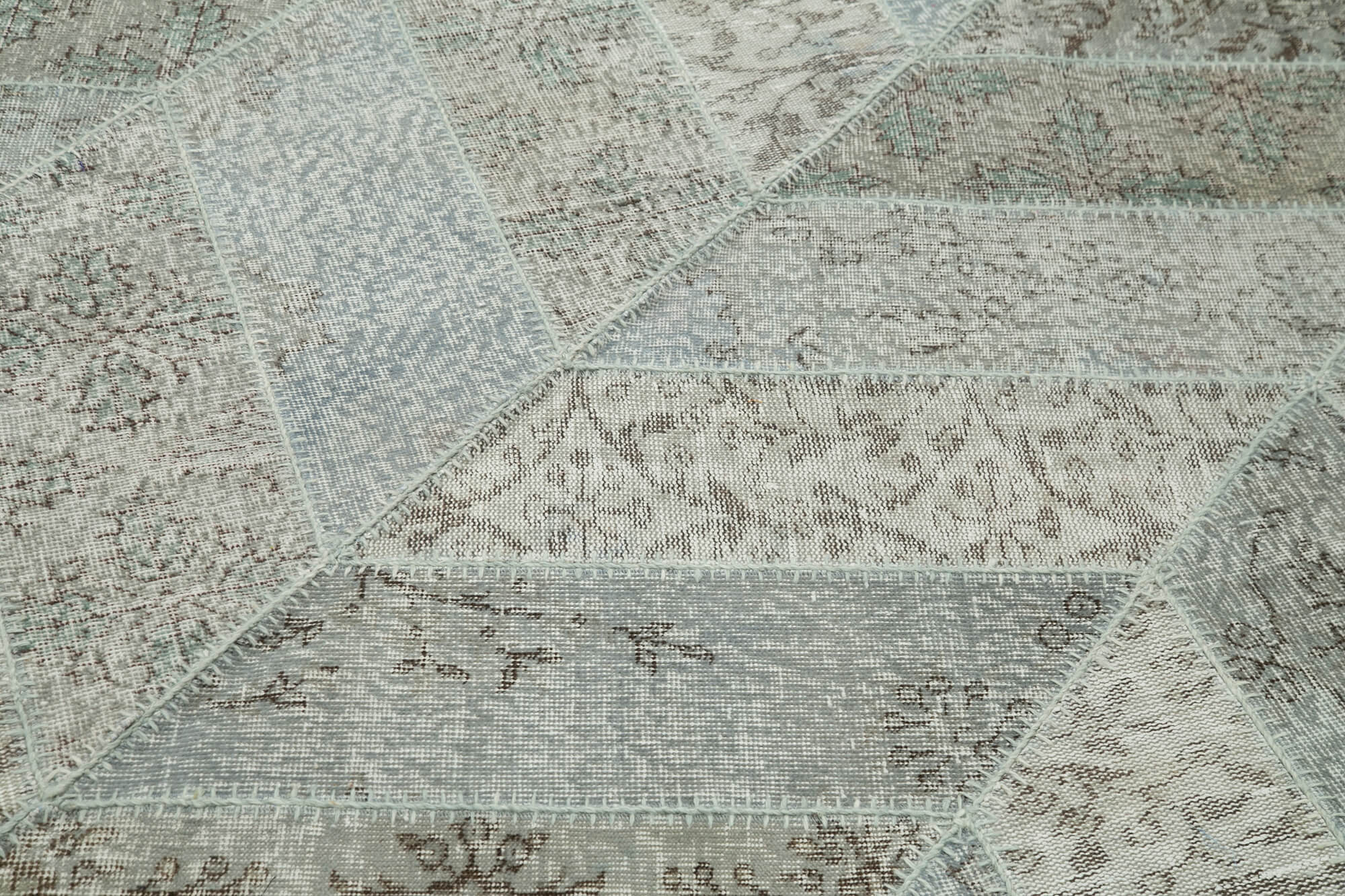 Handmade Area Rug - Grey Patchwork Carpet 6'3"x8'7" Cotton Wool Vintage Style