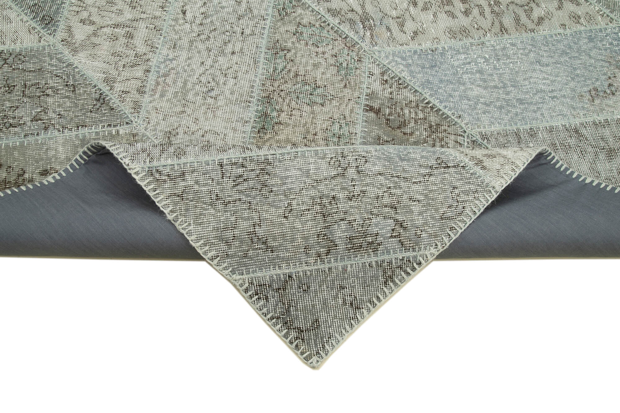 Handmade Area Rug - Grey Patchwork Carpet 6'3"x8'7" Cotton Wool Vintage Style