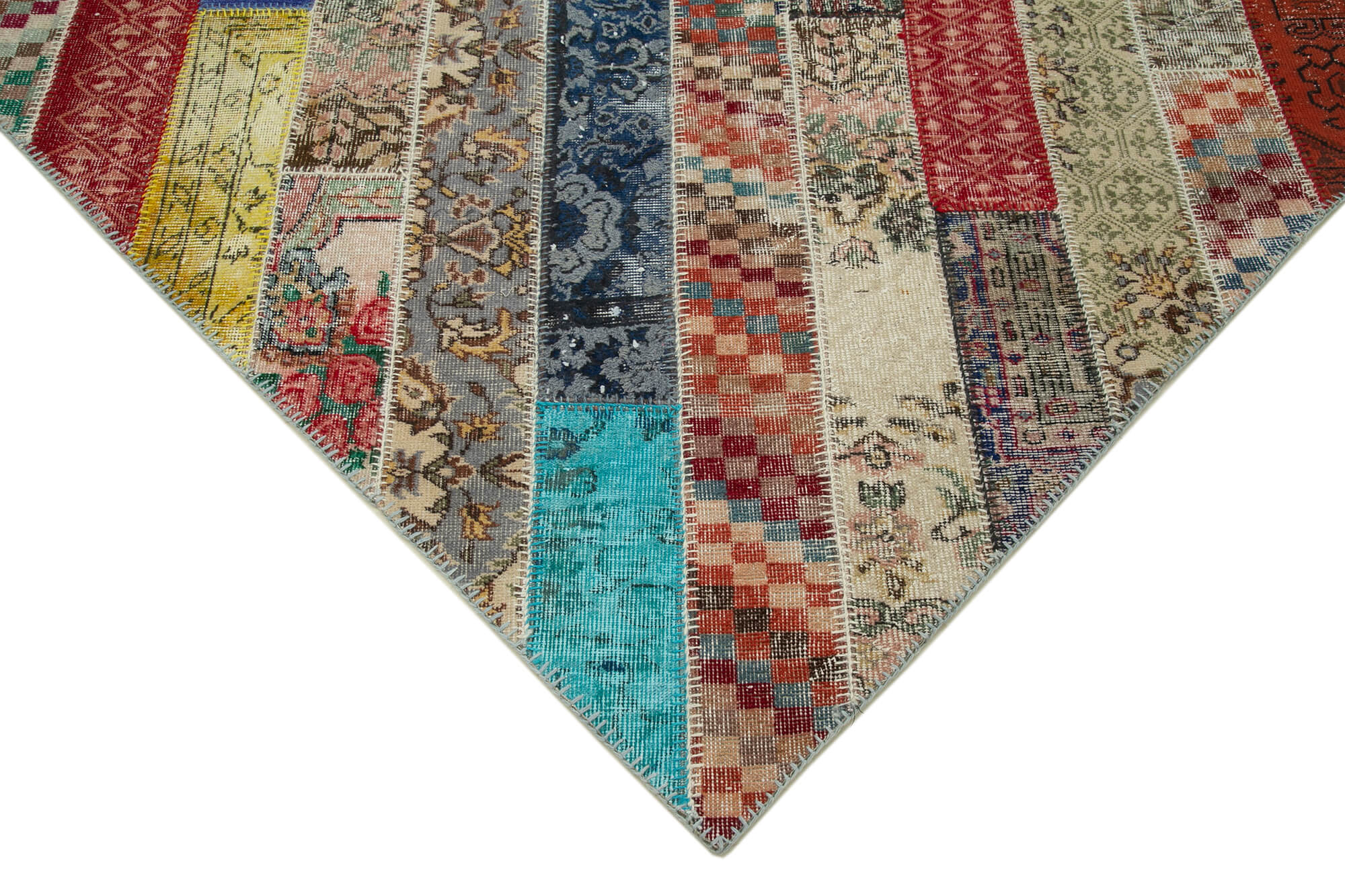 Kirk Yama Grey Patchwork Cotton Wool Handmade Area Rug 6'8'' x 10'1''