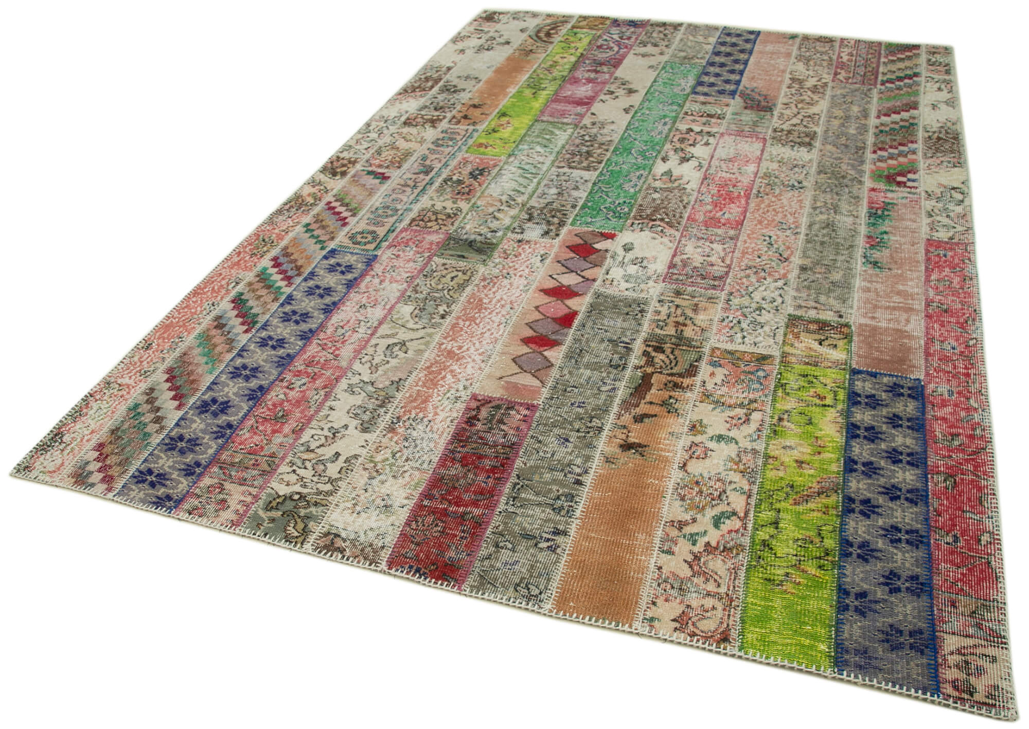 Handmade Area Rug - Kirk Yama Red Patchwork Cotton Wool Carpet 6'7''x10'