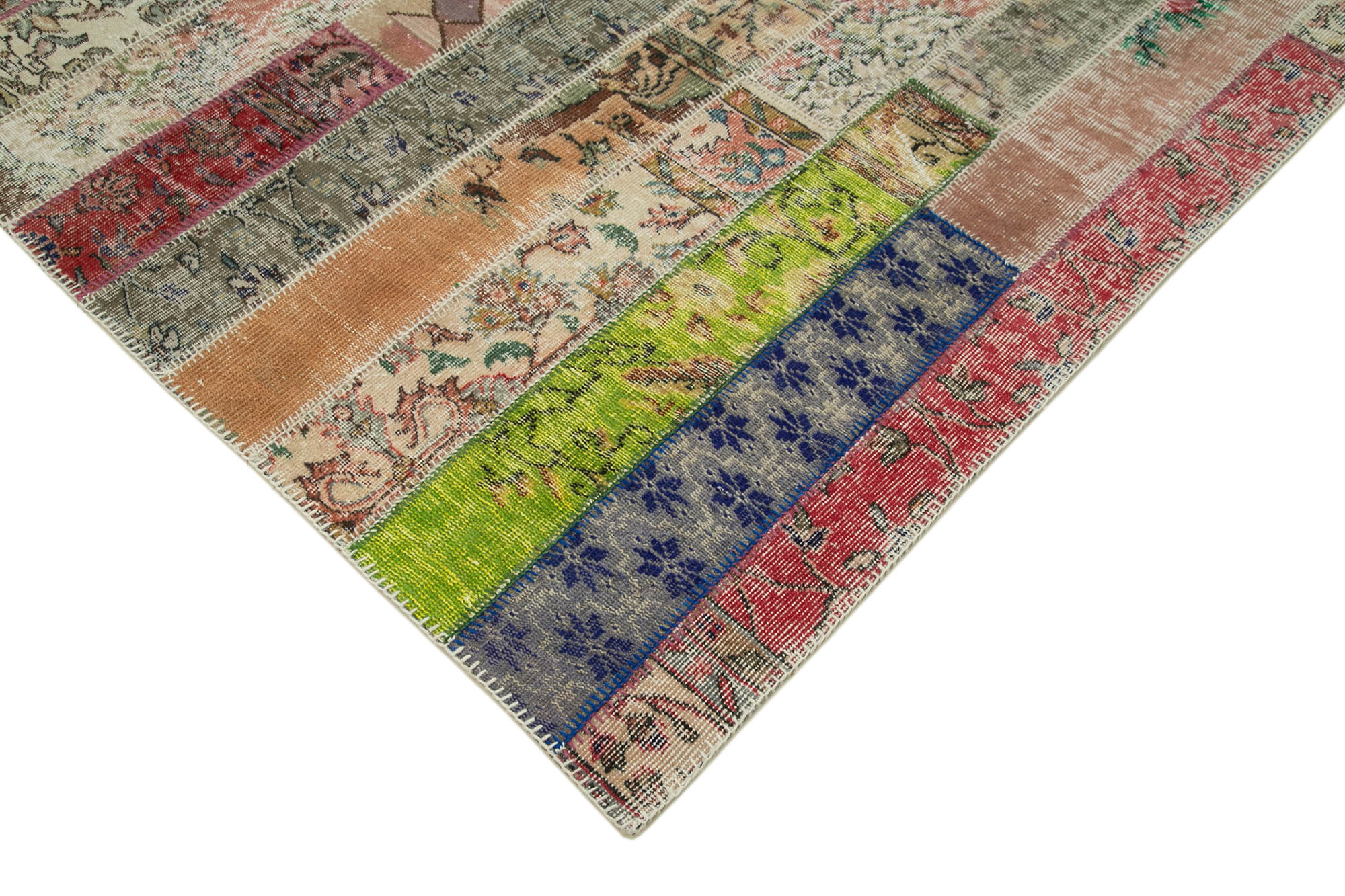 Handmade Area Rug - Kirk Yama Red Patchwork Cotton Wool Carpet 6'7''x10'