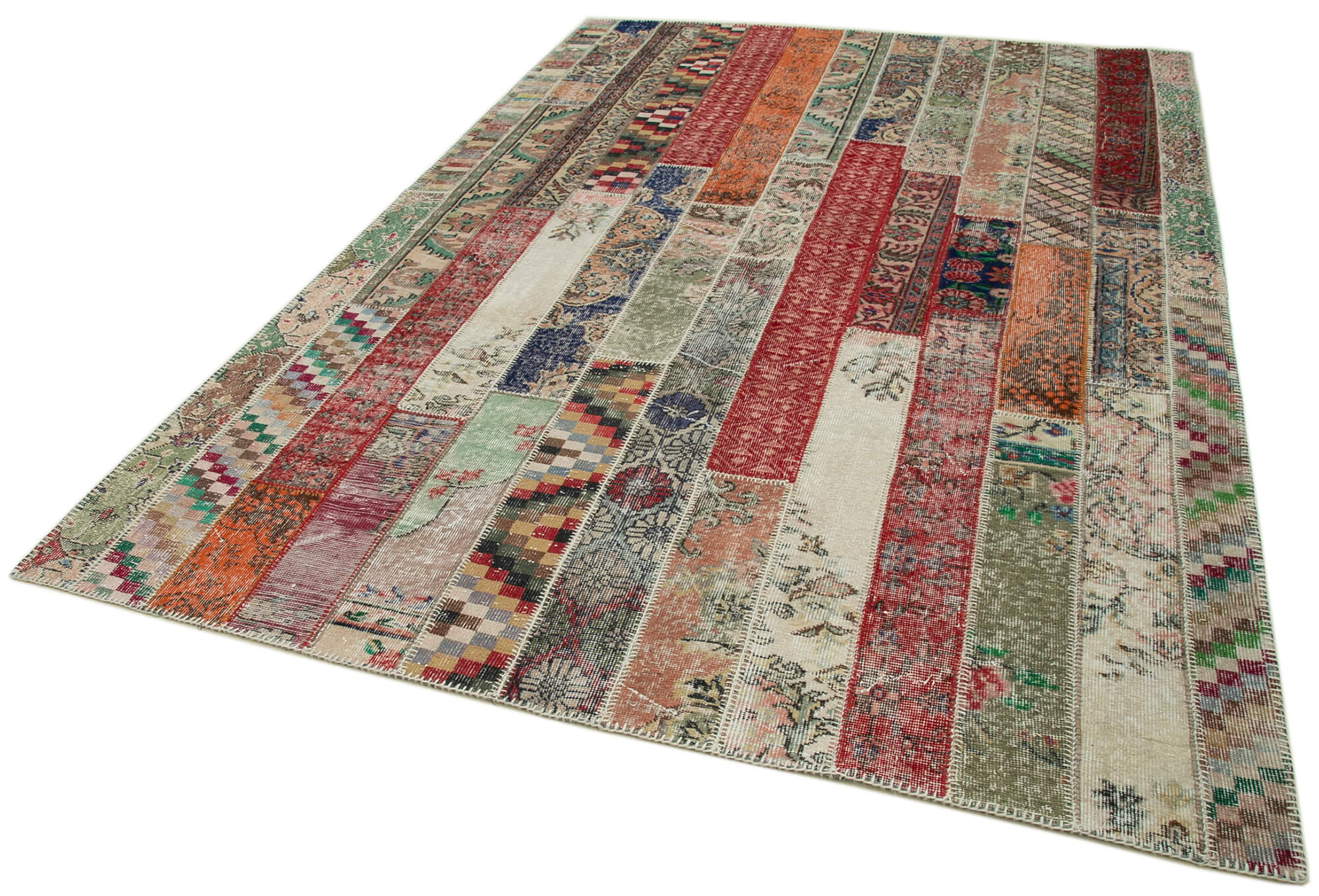 Handmade Patchwork Rug - Kirk Yama Red Cotton Wool Area Rug 6'8" x 10'0"