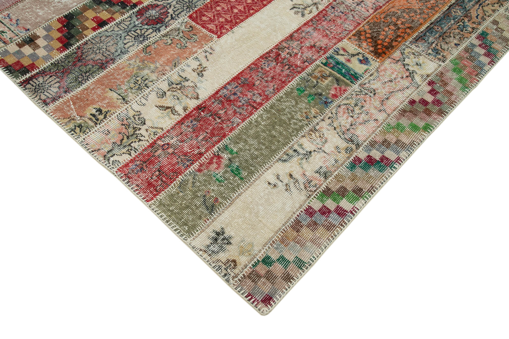 Handmade Patchwork Rug - Kirk Yama Red Cotton Wool Area Rug 6'8" x 10'0"
