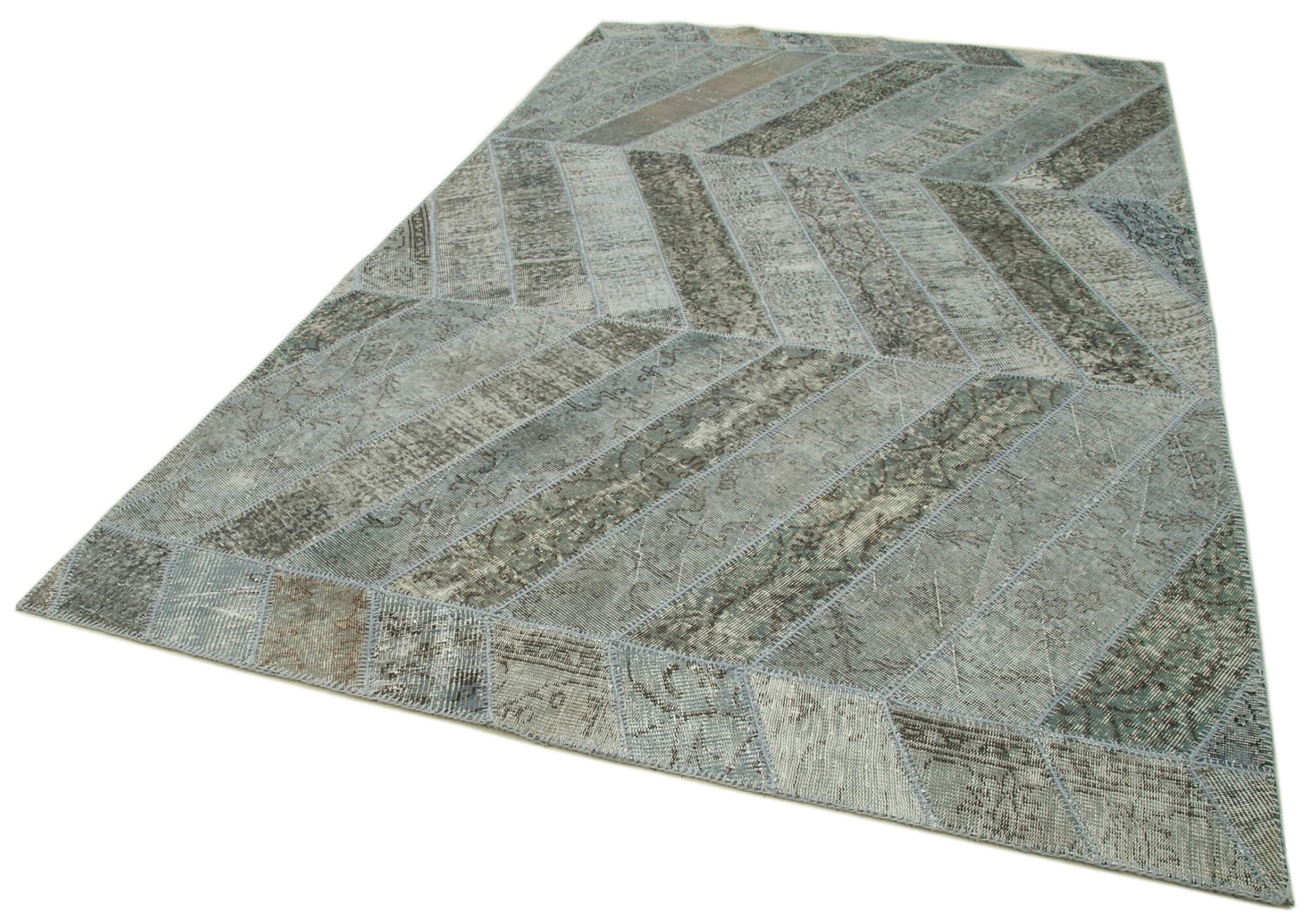 Handmade Patchwork Rug - Kirk Yama Grey Cotton Wool Area Rug 6'6" x 10'6"