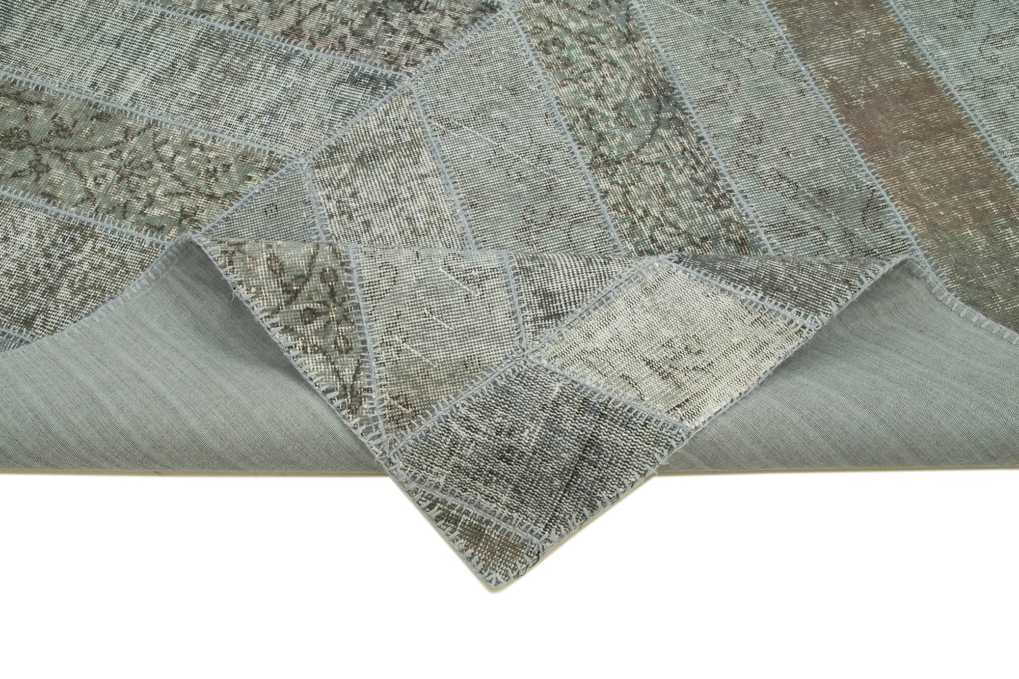 Handmade Patchwork Rug - Kirk Yama Grey Cotton Wool Area Rug 6'6" x 10'6"