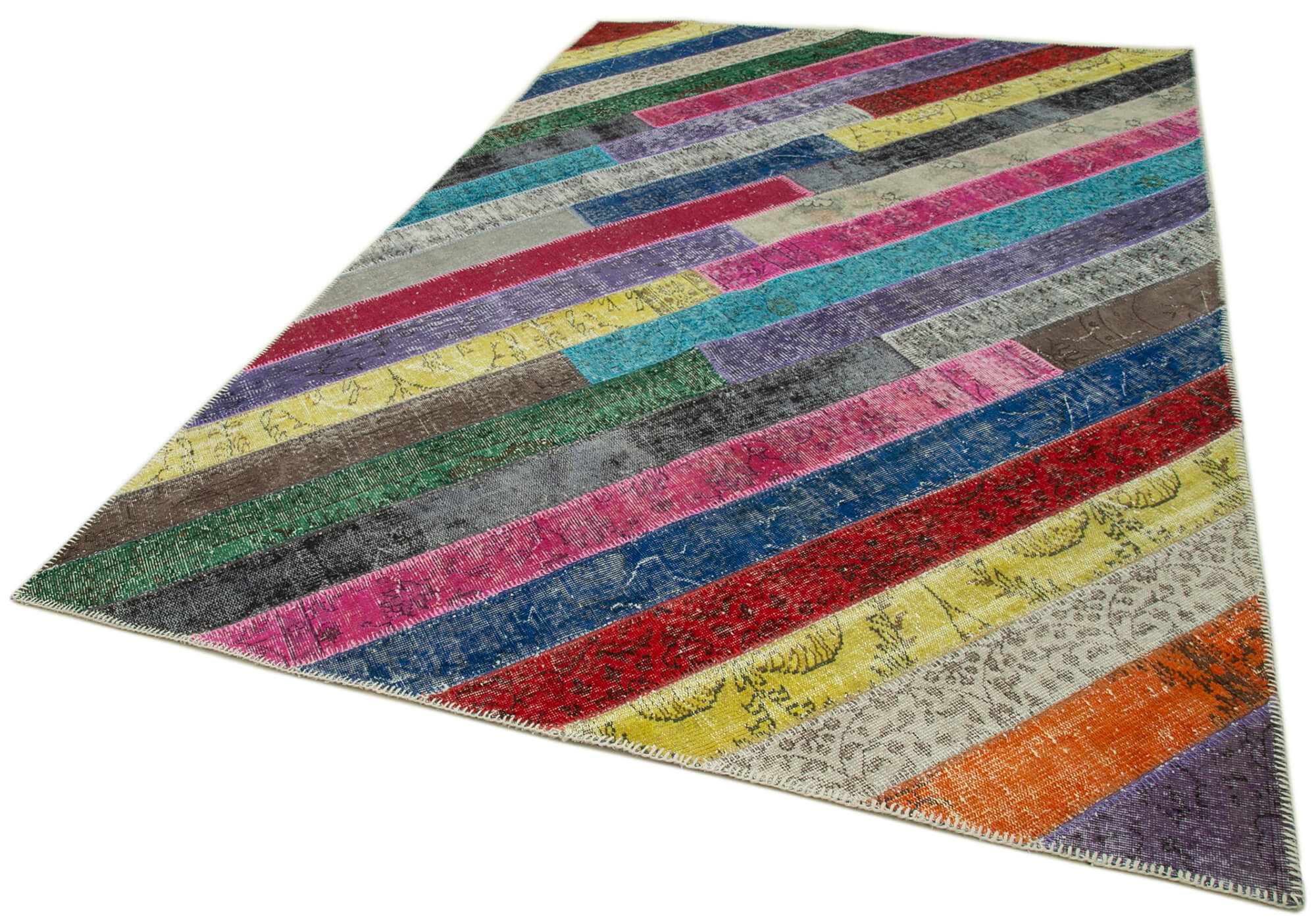 Handmade Area Rug – Grey Patchwork Cotton Wool Vintage Hand Woven Carpet 6'6''x10'