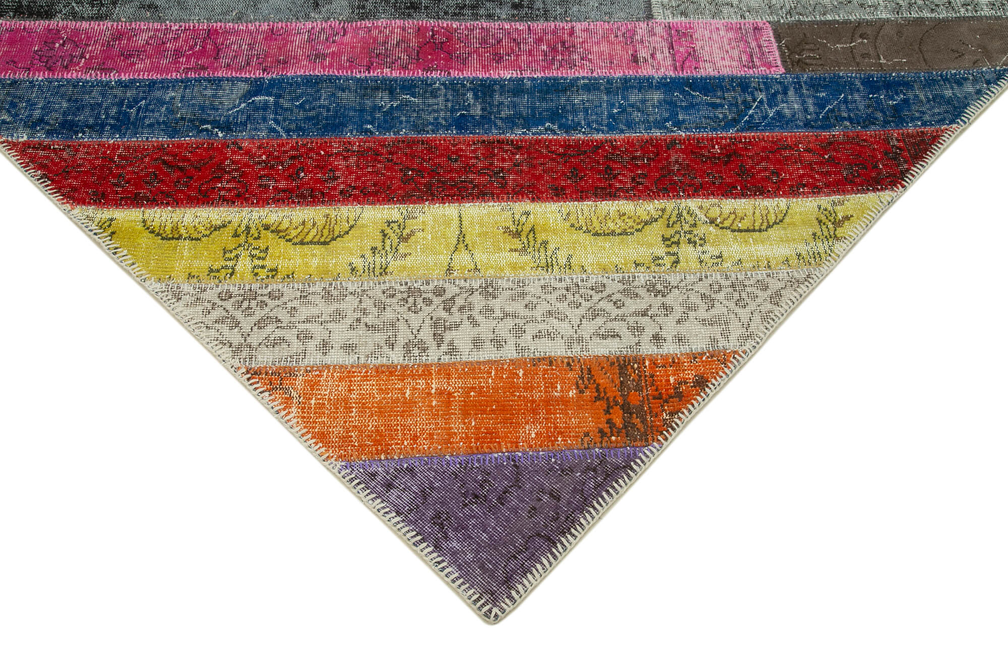 Handmade Area Rug – Grey Patchwork Cotton Wool Vintage Hand Woven Carpet 6'6''x10'