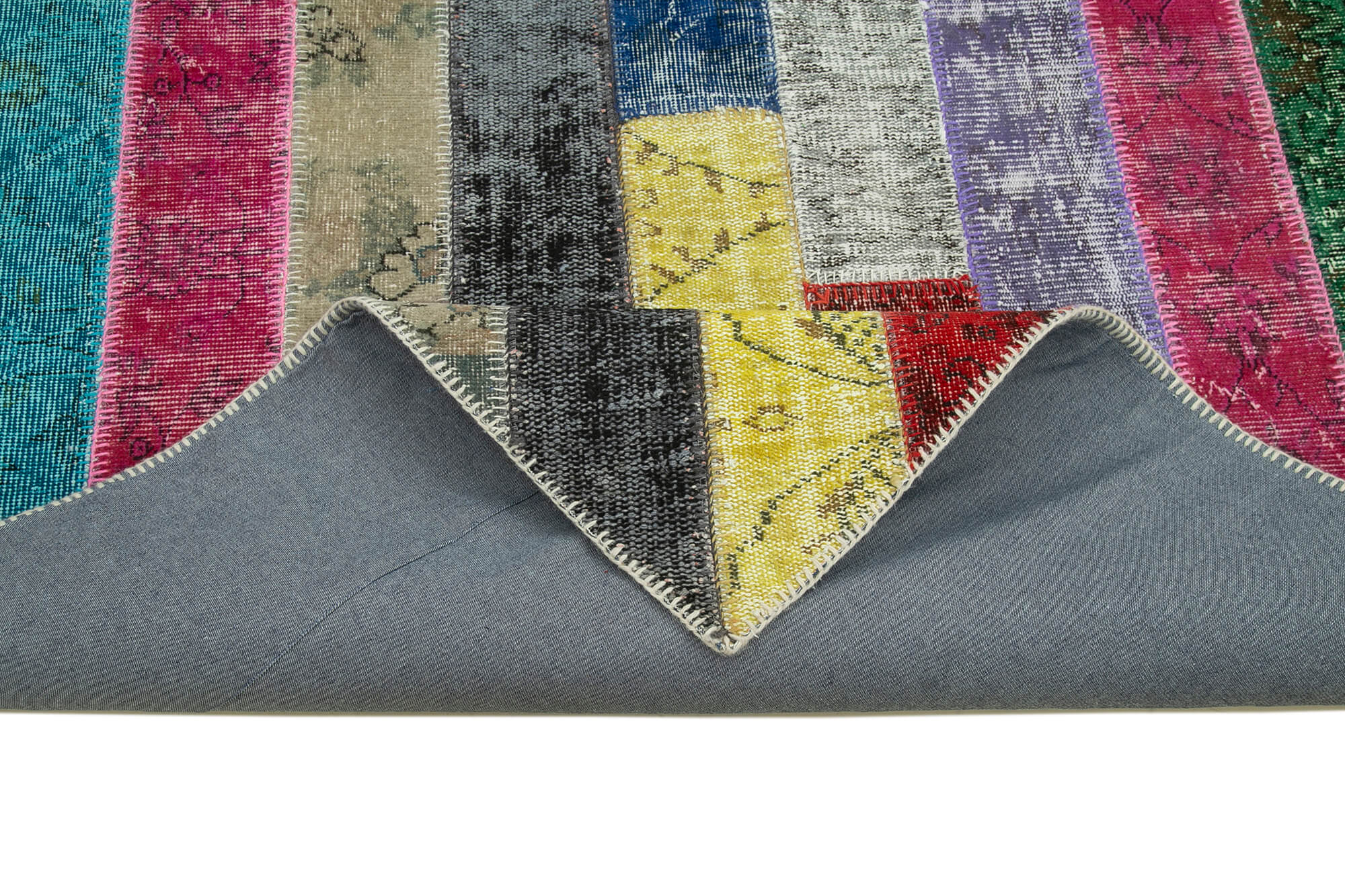 Handmade Area Rug – Grey Patchwork Cotton Wool Vintage Hand Woven Carpet 6'6''x10'