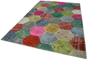 Handmade Area Rug - Grey Patchwork Cotton Wool Vintage Hand Woven Carpet 6'8''x10'