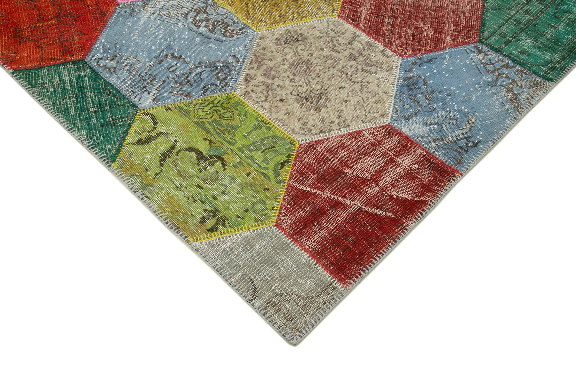 Handmade Area Rug - Grey Patchwork Cotton Wool Vintage Hand Woven Carpet 6'8''x10'