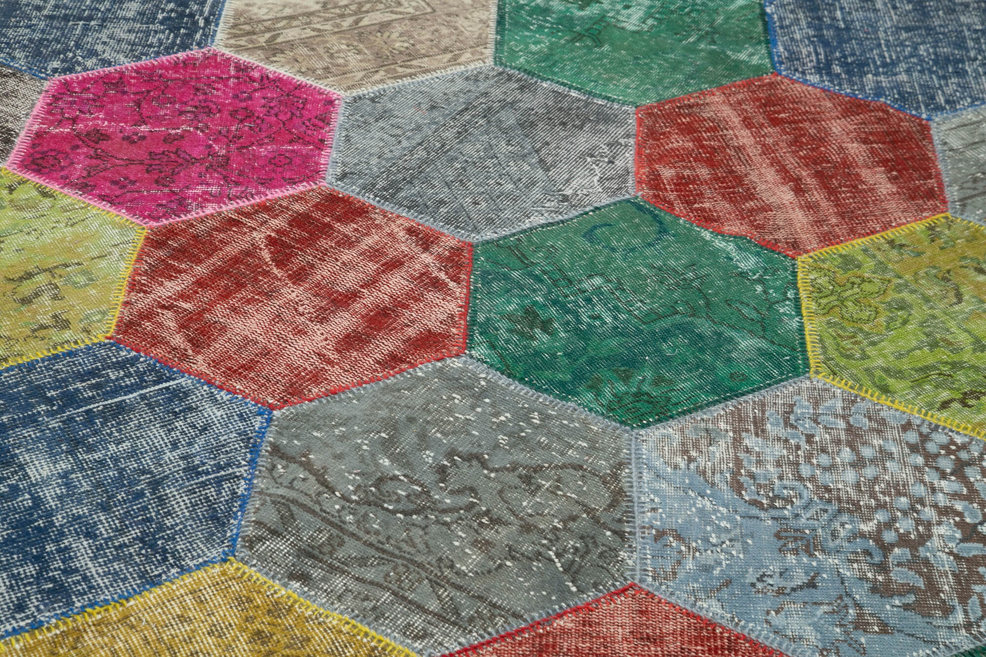 Handmade Area Rug - Grey Patchwork Cotton Wool Vintage Hand Woven Carpet 6'8''x10'