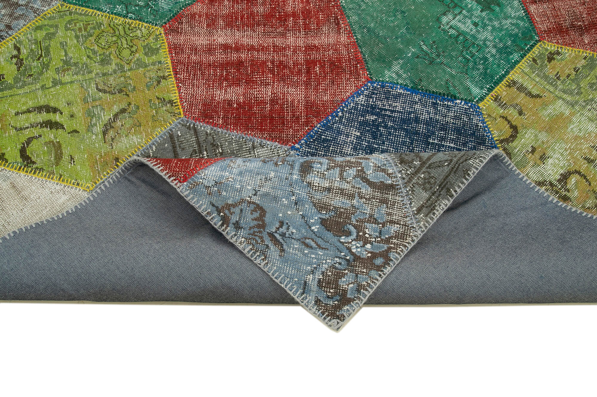 Handmade Area Rug - Grey Patchwork Cotton Wool Vintage Hand Woven Carpet 6'8''x10'