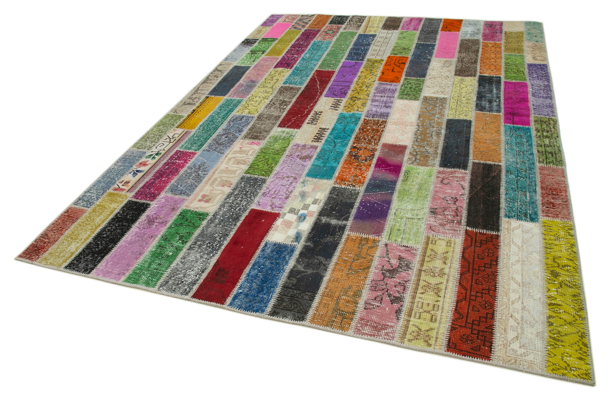 Handmade Patchwork Rug – Grey Patchwork Carpet Cotton Wool Blend 6'11''x10'0''
