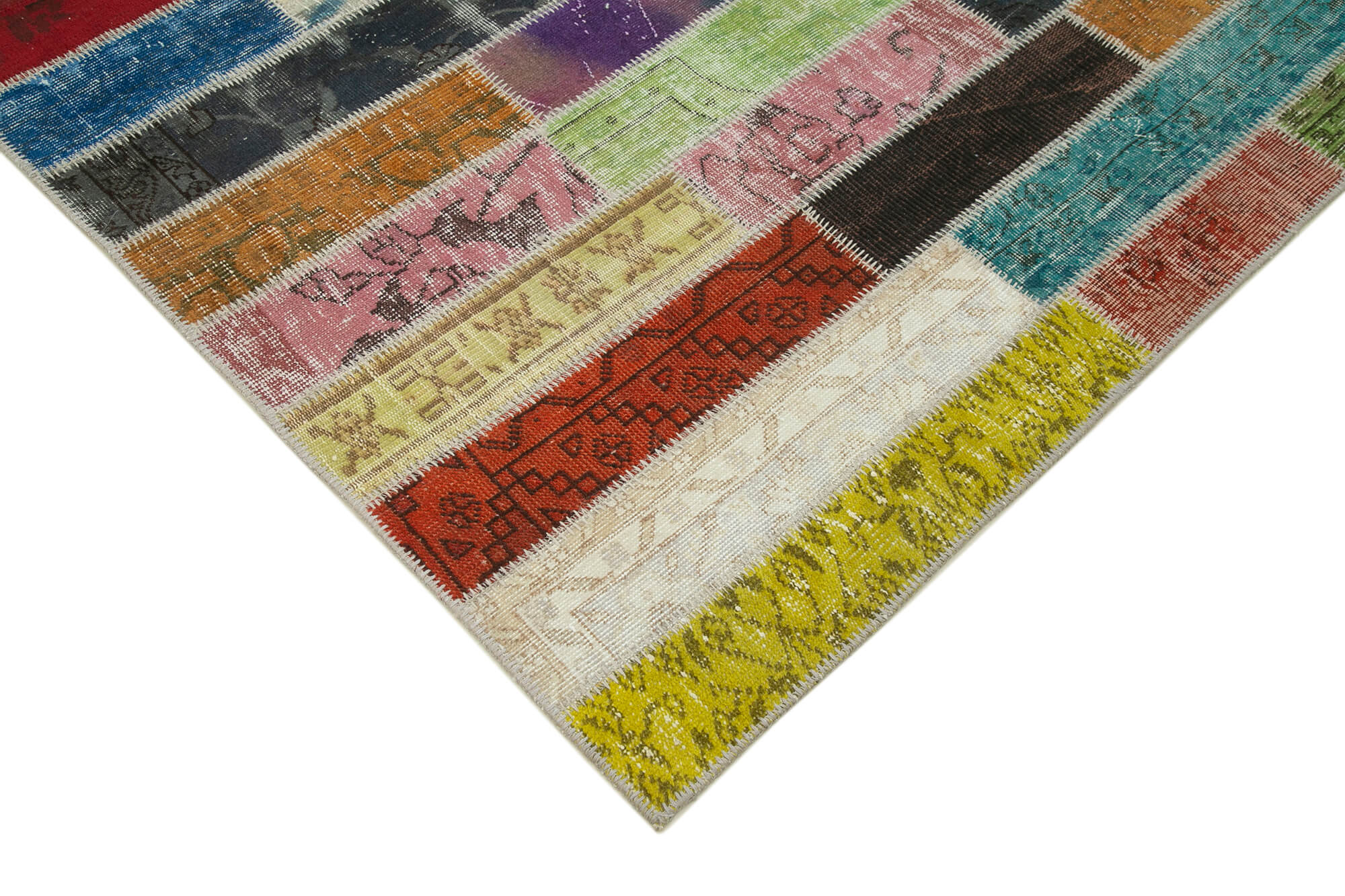 Handmade Patchwork Rug – Grey Patchwork Carpet Cotton Wool Blend 6'11''x10'0''