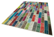 Handmade Patchwork Rug - Kirk Yama Grey Area Rug 6'7''x10'1'' Cotton Wool Blend