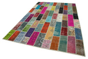 Handmade Wool Area Rug - Grey Patchwork Carpet Cotton Wool Rug 6'7''x9'10''