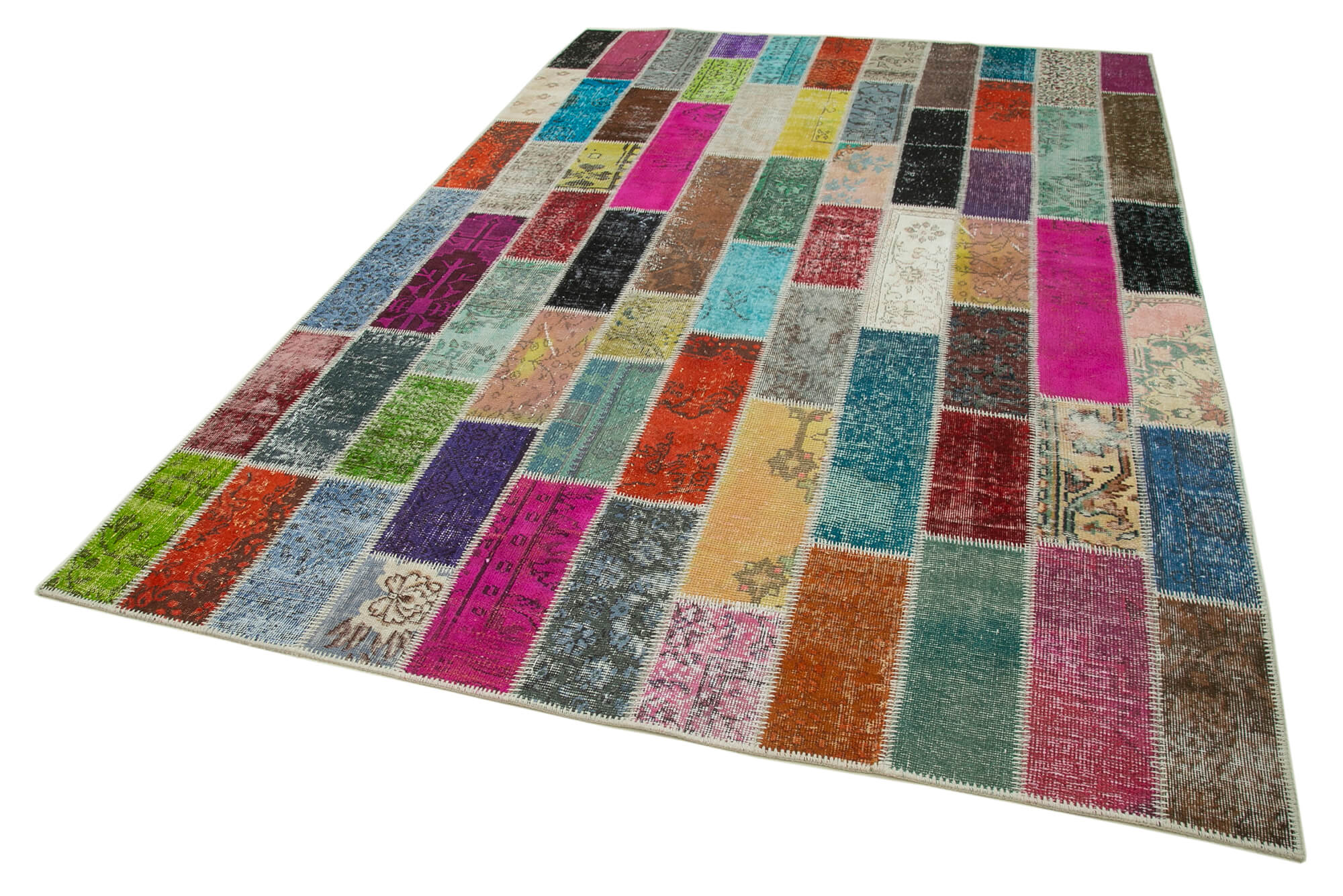 Handmade Wool Area Rug - Grey Patchwork Carpet Cotton Wool Rug 6'7''x9'10''