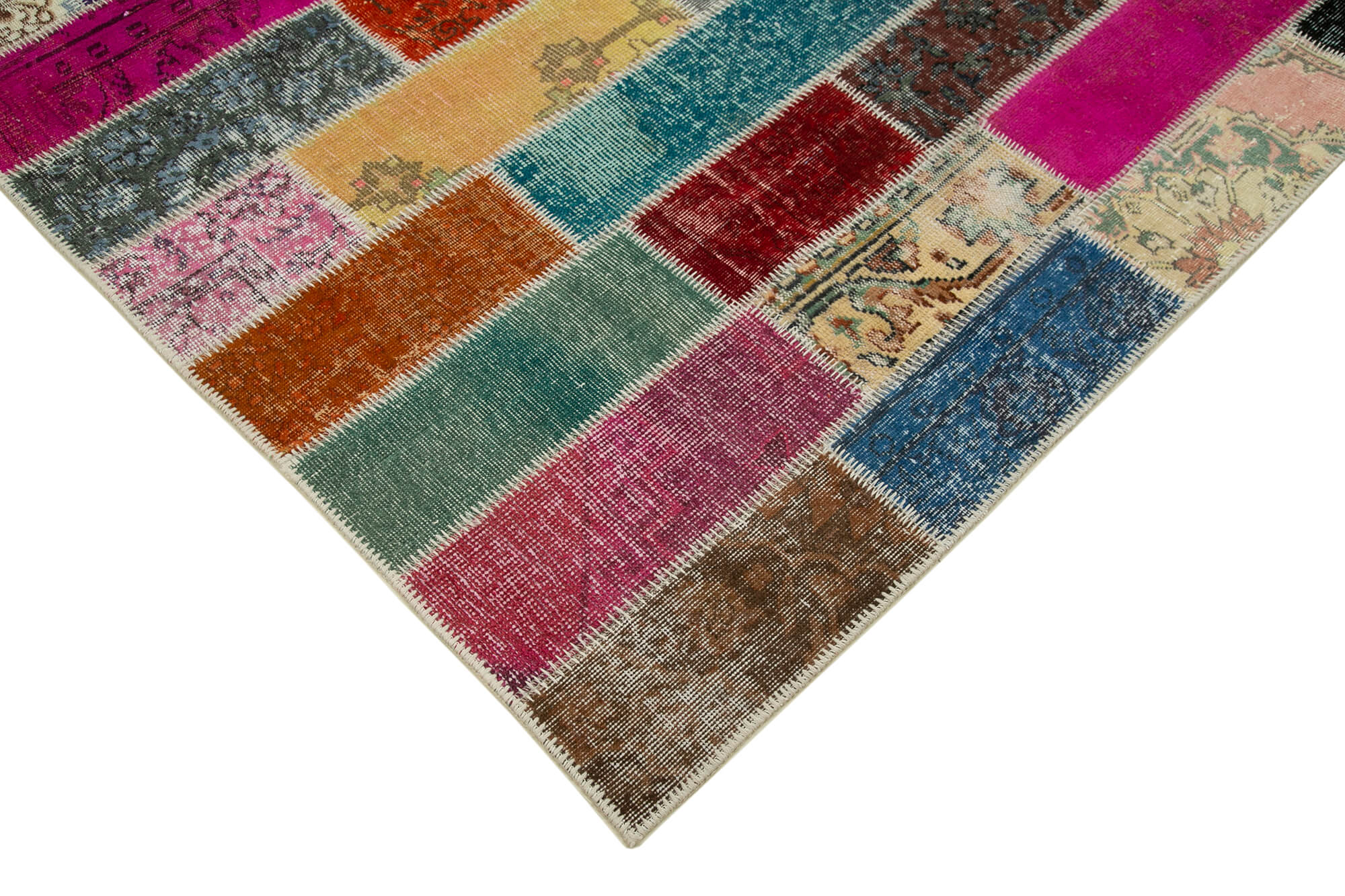 Handmade Wool Area Rug - Grey Patchwork Carpet Cotton Wool Rug 6'7''x9'10''