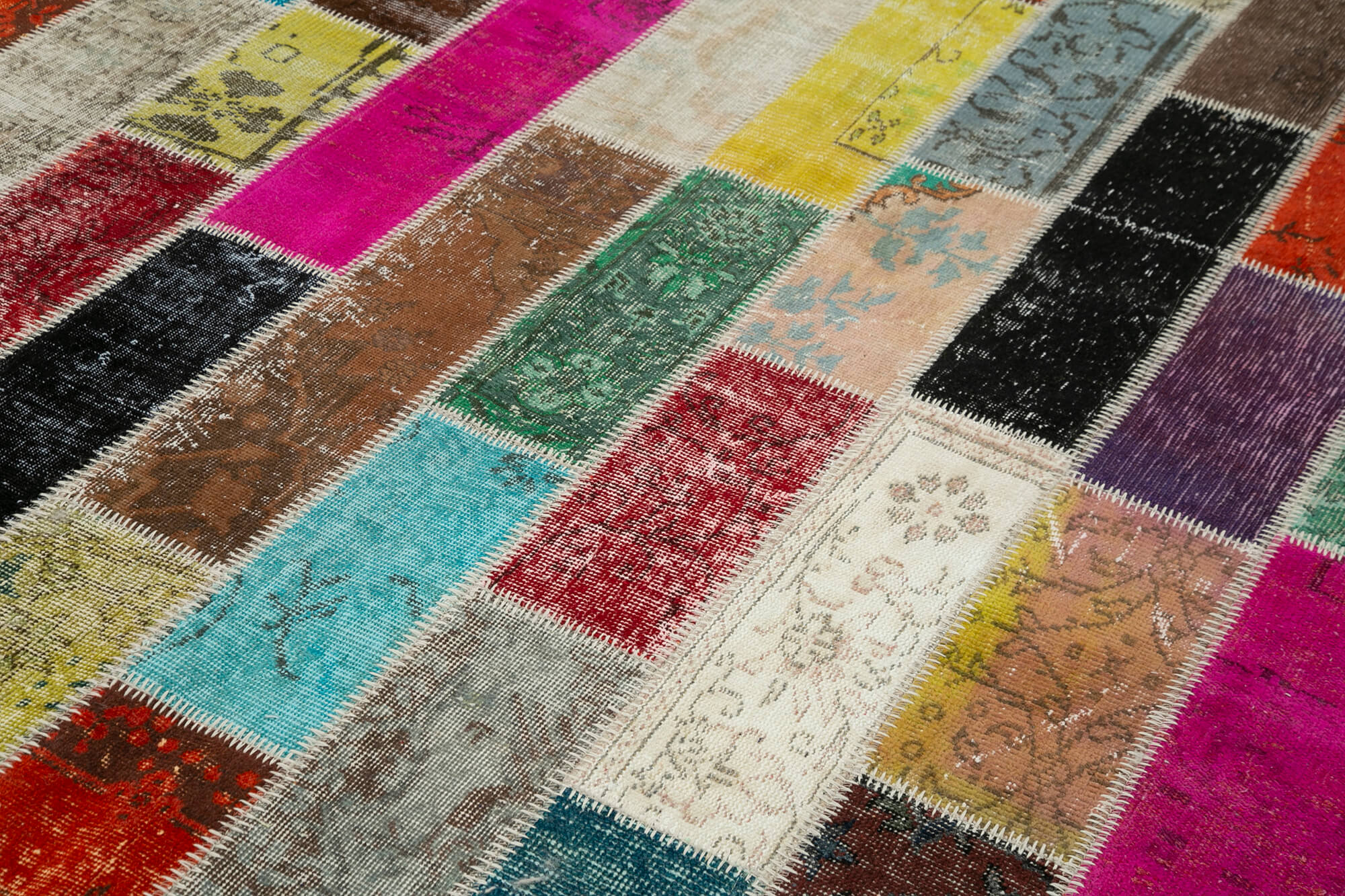 Handmade Wool Area Rug - Grey Patchwork Carpet Cotton Wool Rug 6'7''x9'10''