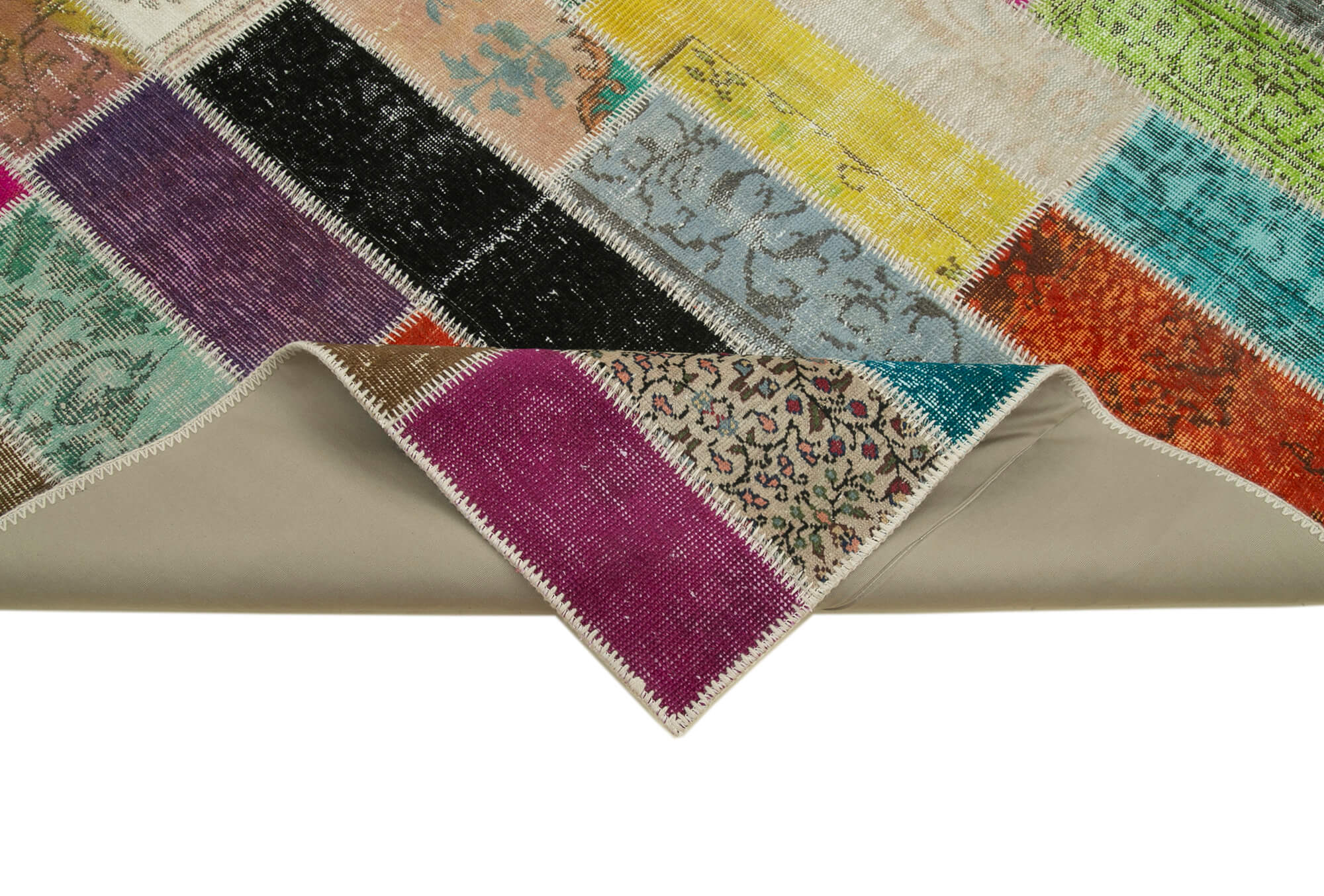 Handmade Wool Area Rug - Grey Patchwork Carpet Cotton Wool Rug 6'7''x9'10''