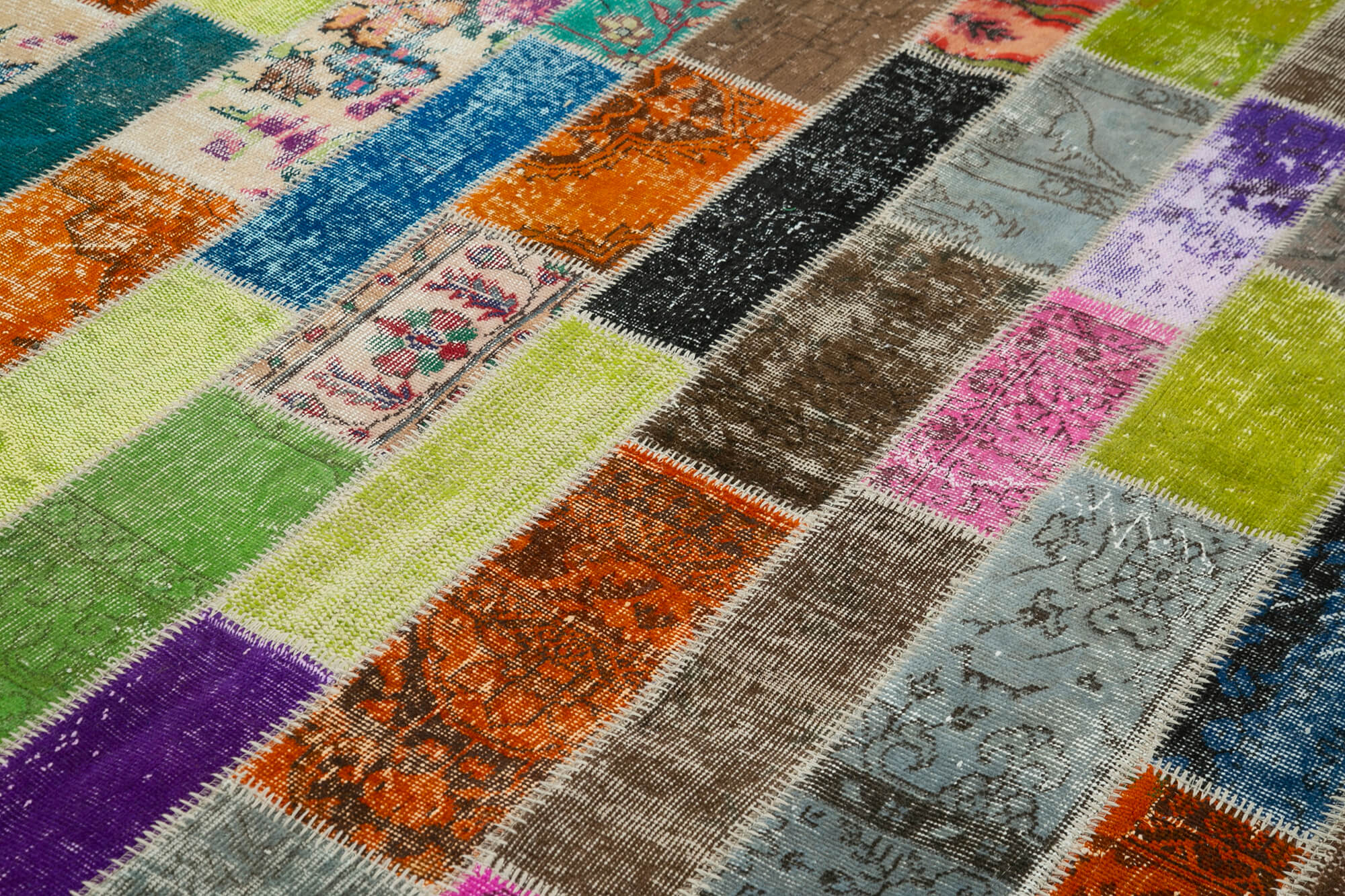 Handmade Area Rug – Grey Patchwork Cotton Wool Vintage Wool Rug 6'11''x9'11''