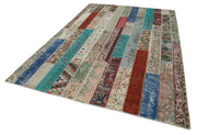 Handmade Wool Area Rug - Kirk Yama Grey Patchwork Carpet 6'8''x10' Durable Cotton Wool