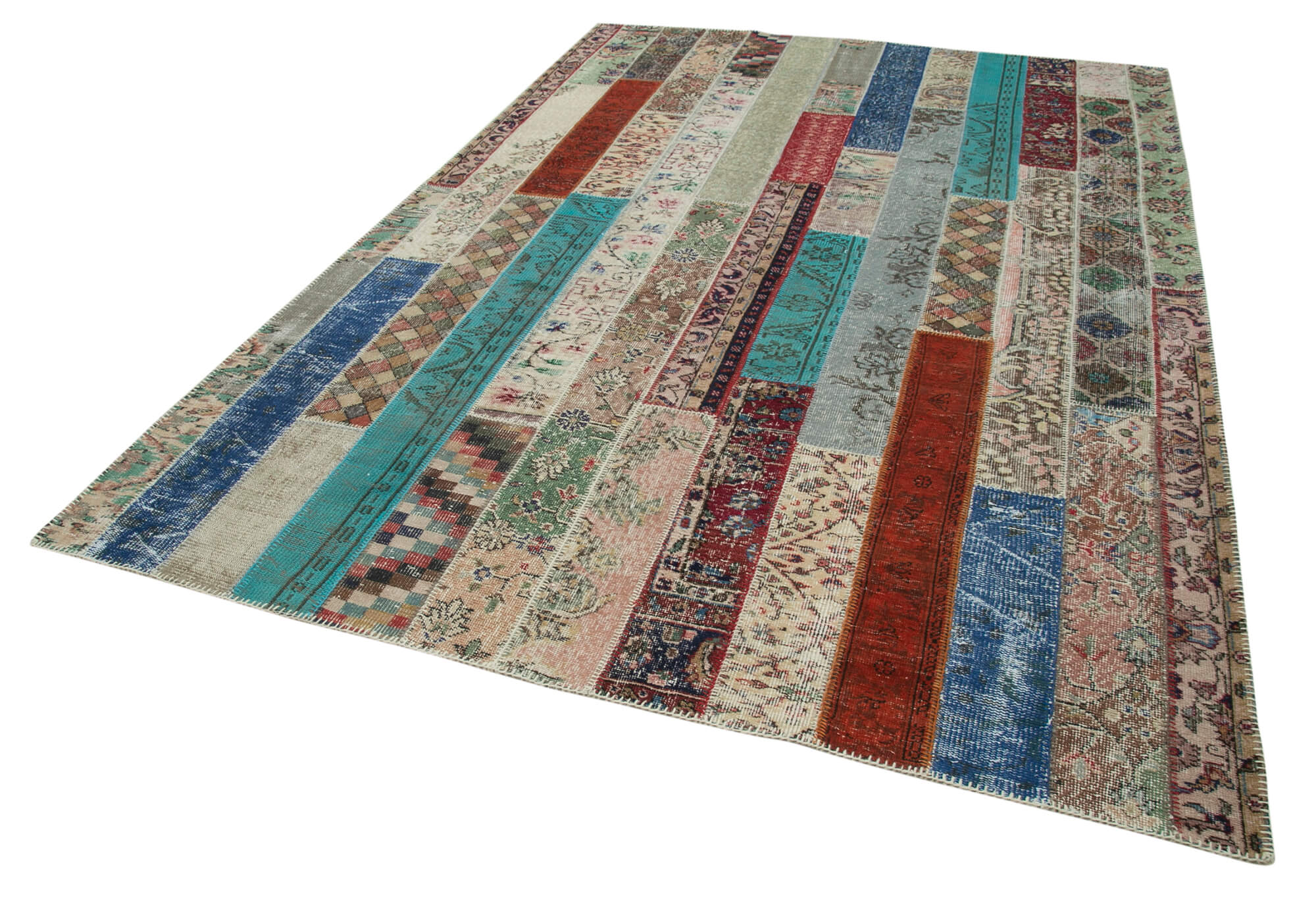 Handmade Wool Area Rug - Kirk Yama Grey Patchwork Carpet 6'8''x10' Durable Cotton Wool