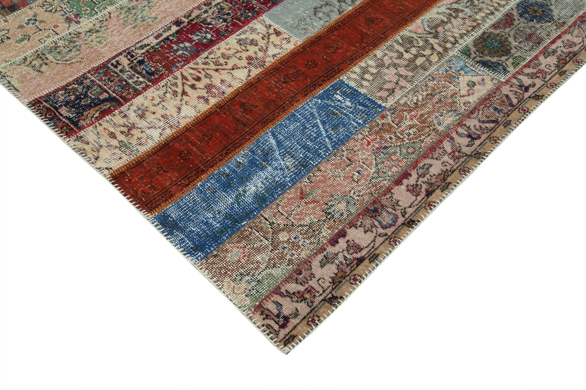 Handmade Wool Area Rug - Kirk Yama Grey Patchwork Carpet 6'8''x10' Durable Cotton Wool